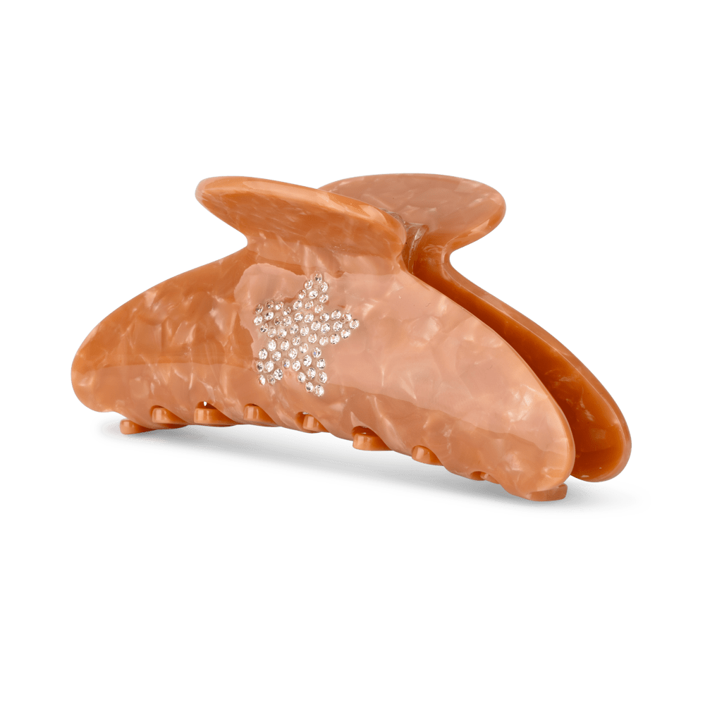 Stor hårklemme i brun med stjernemønster af rhinsten 