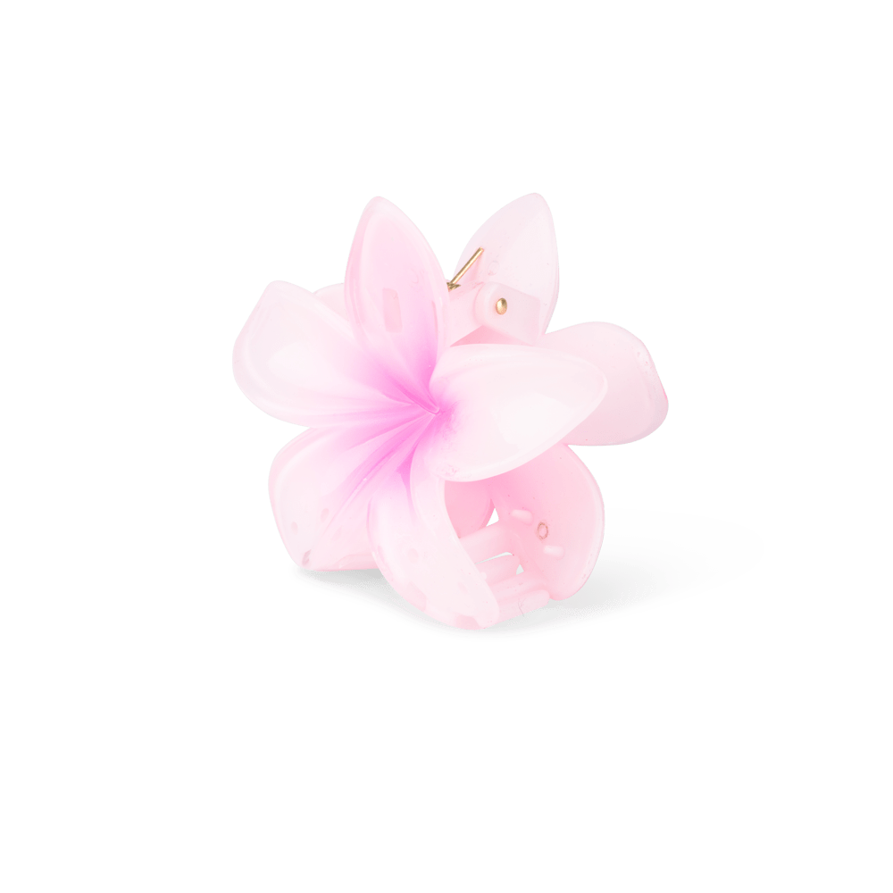 Plumeria Hawaii Big hårklemme i pink – stor hårklemme med blomstret design, perfekt til langt eller kraftigt hår.