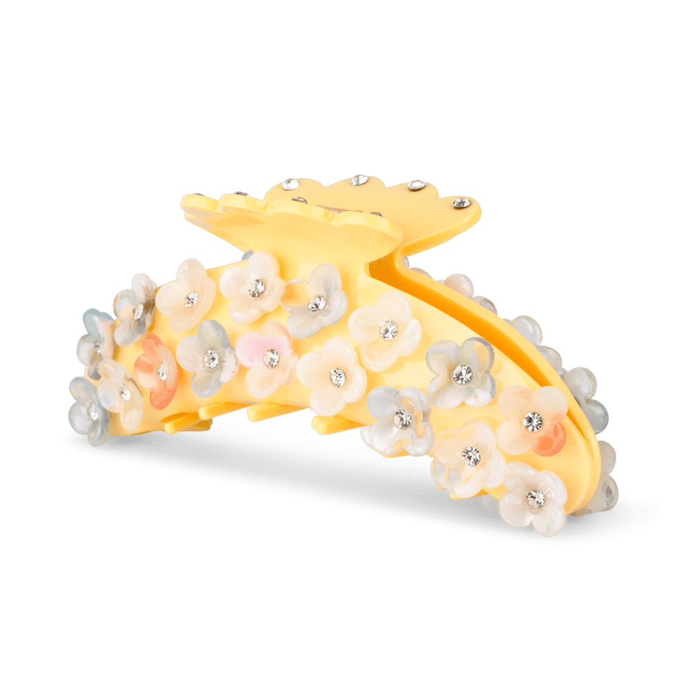 I Can Buy Myself Flowers Claw – gul hårklemme dekoreret med små blomster og rhinsten fra SUI AVA