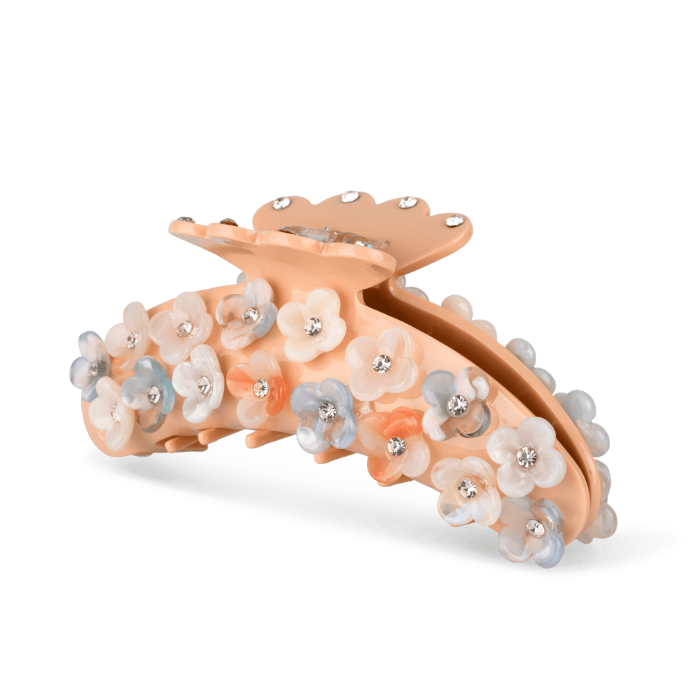 I Can Buy Myself Flowers Claw i fersken – blomsterhårklemme med rhinsten fra SUI AVA