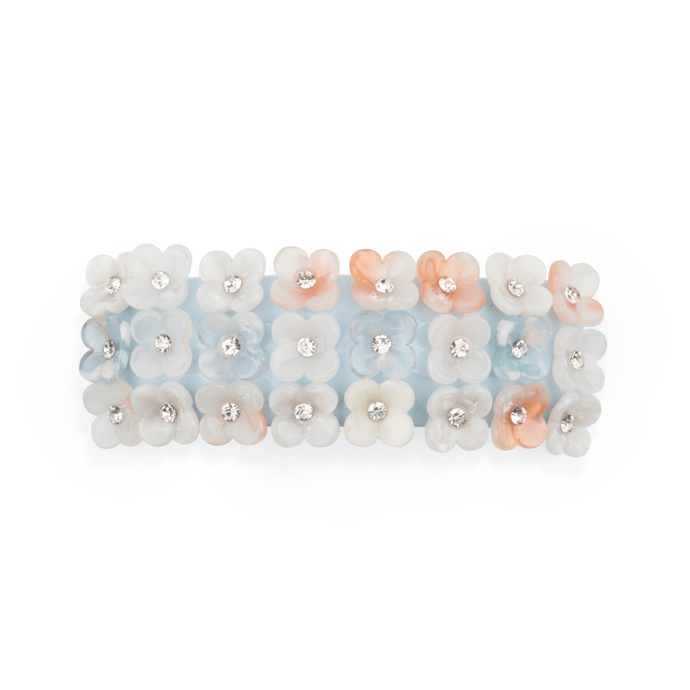 I Can Buy Myself Flowers Clip – lyseblåt hårspænde med perlemorsblomster og rhinsten fra SUI AVA