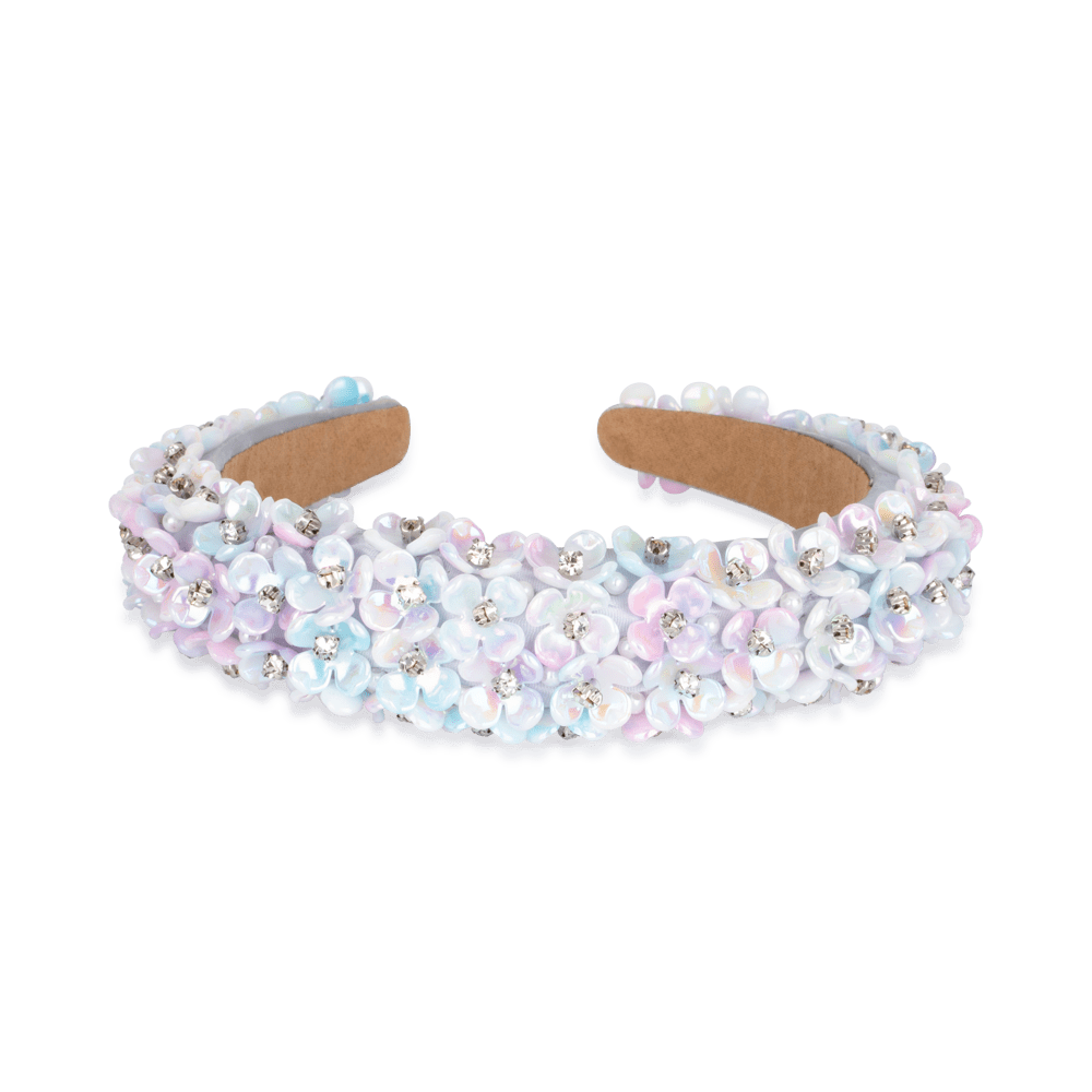 I Can Buy Myself Flowers Headband – romantisk hårbøjle med perlemorsblomster og rhinsten fra SUI AVA