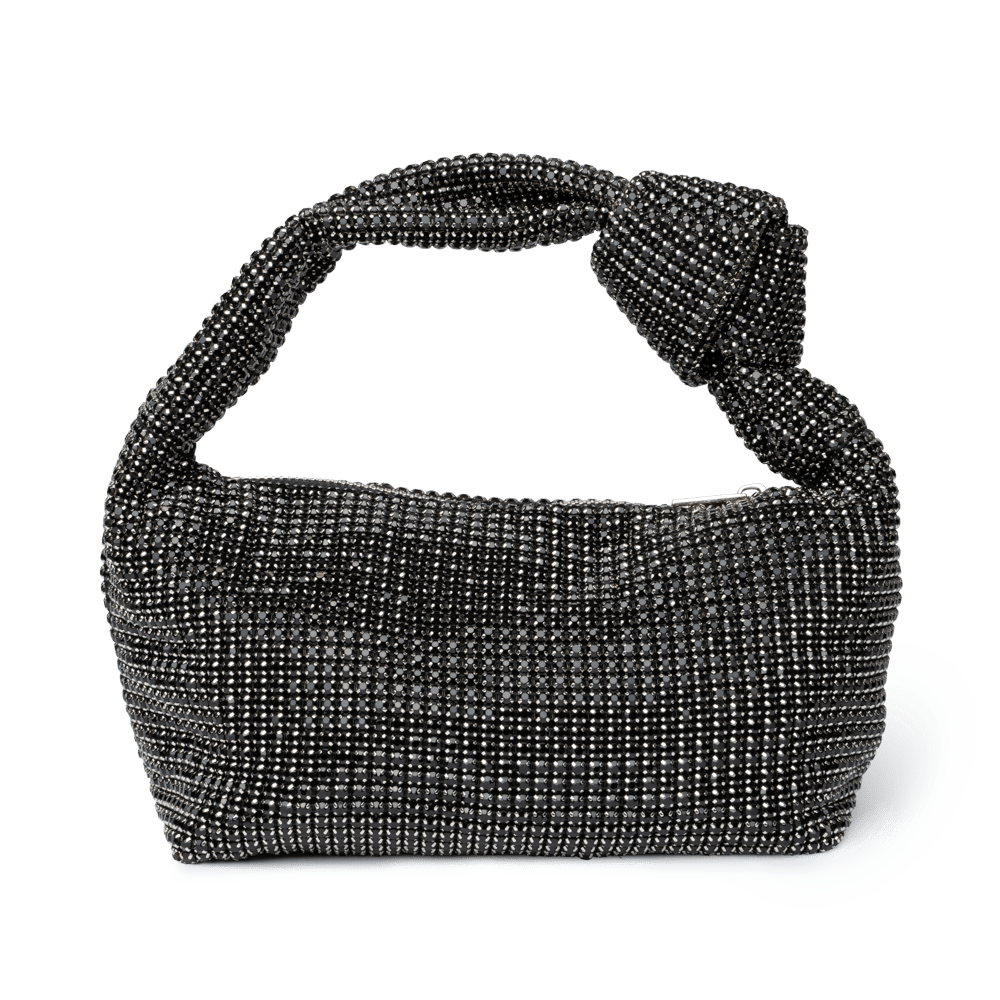 Silvermoon Crystal Bag fra SUI AVA – luksuriøs taske med skinnende krystaldetaljer i en sofistikeret sølvnuance, ideel til festlige lejligheder og elegante looks.
