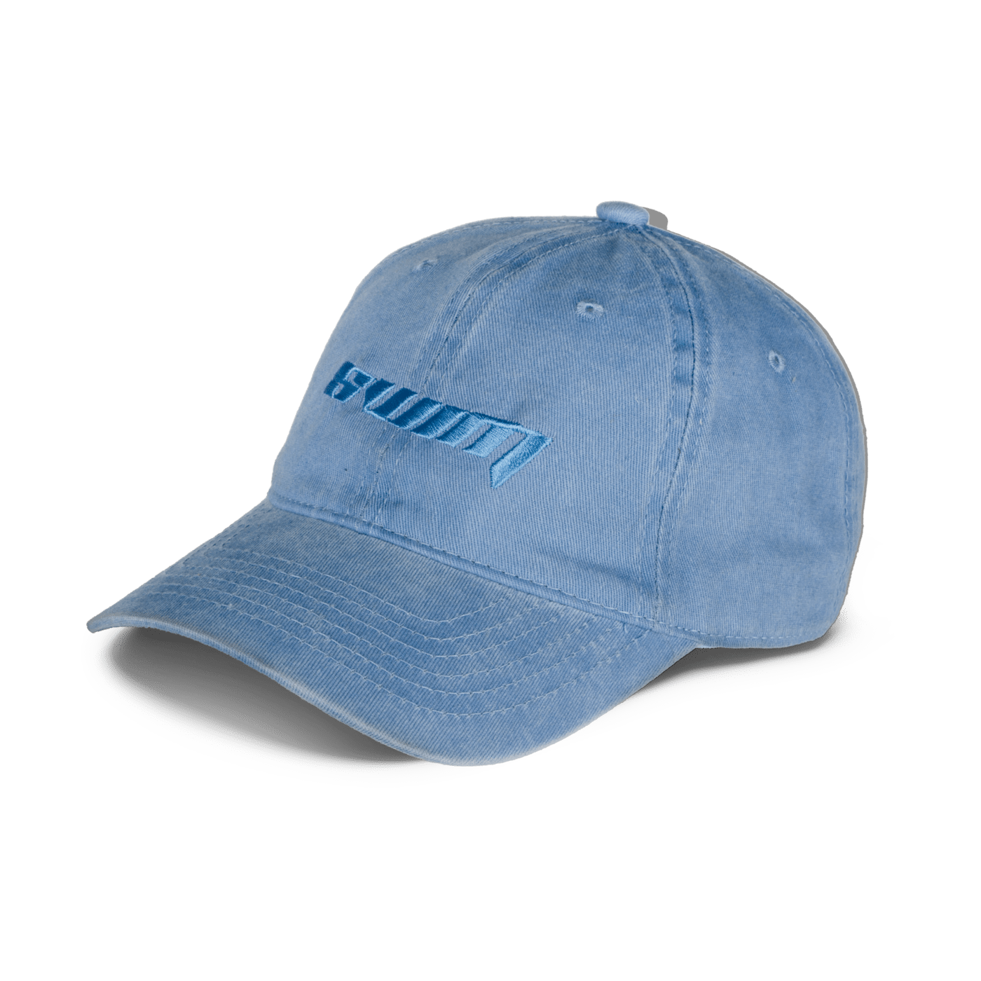 Swim Cap – lyseblå kasket i washed look med broderet SWIM og justerbar pasform.