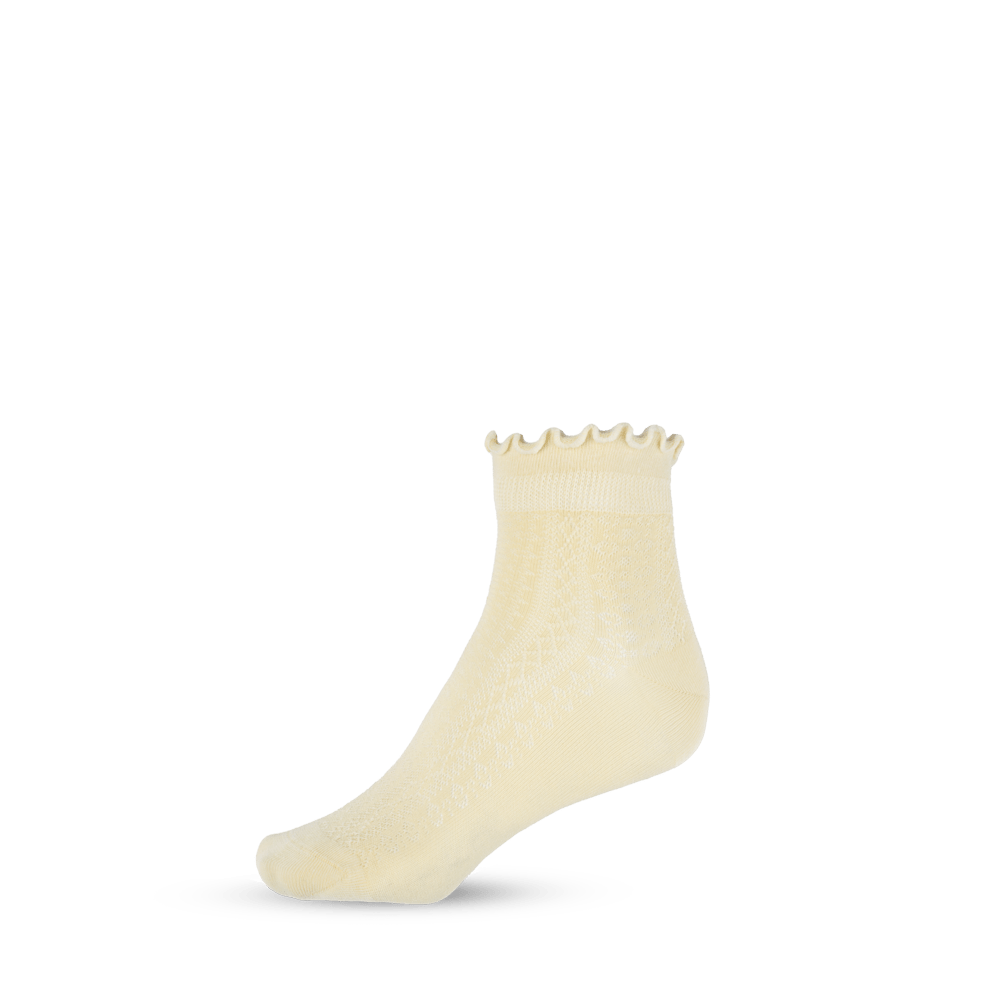 Lysegule Emma Ankle Socks med blondemønster og bølgekant