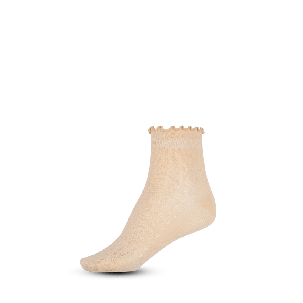 Beige Emma Ankle Socks med blondemønster og bølget topkant