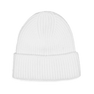 Nico Beanie i hvid – klassisk ribstrikket hue med foldet kant i blød uldblanding.