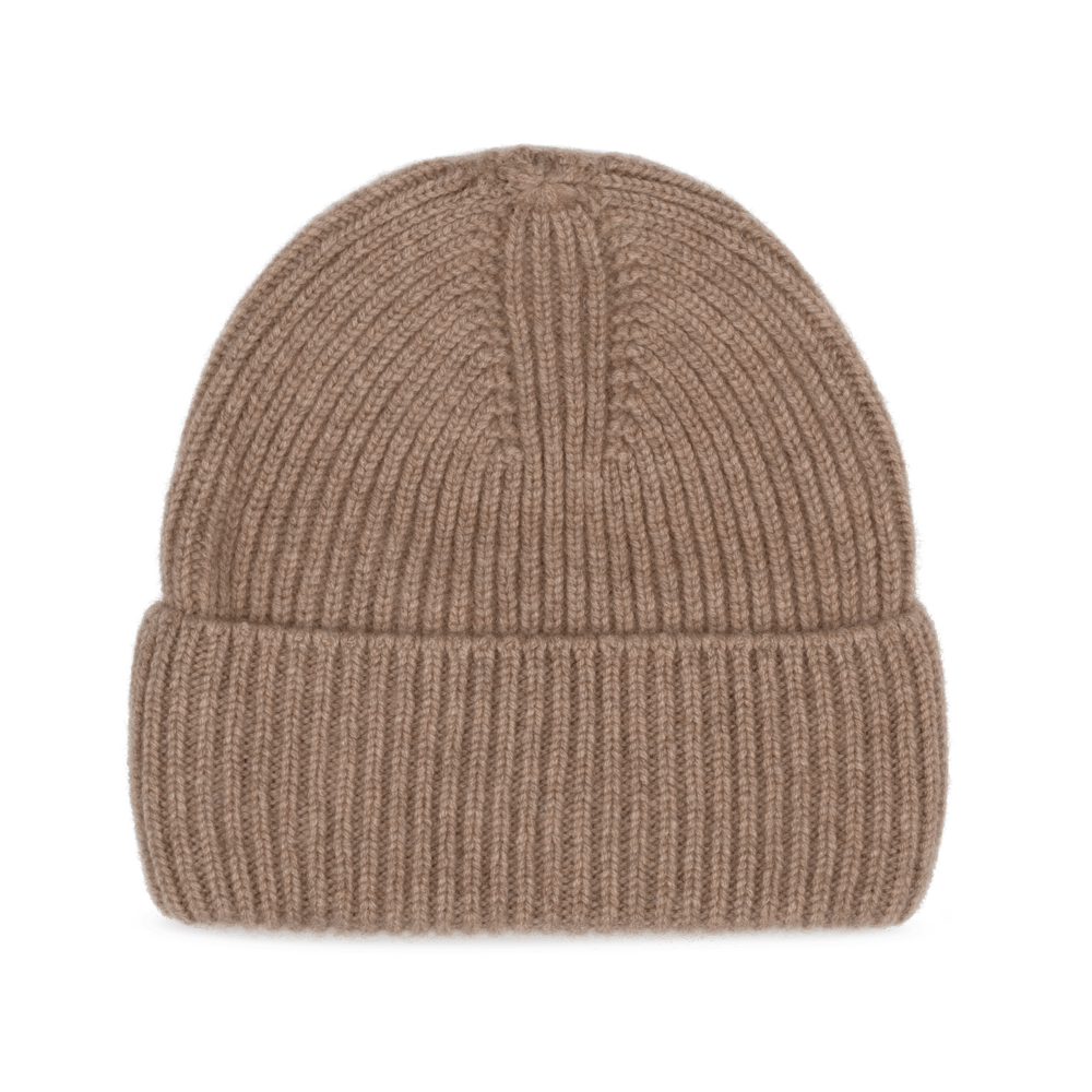 Ribstrikket brun hue i 100 % cashmere – Cashmere Beanie Camel
