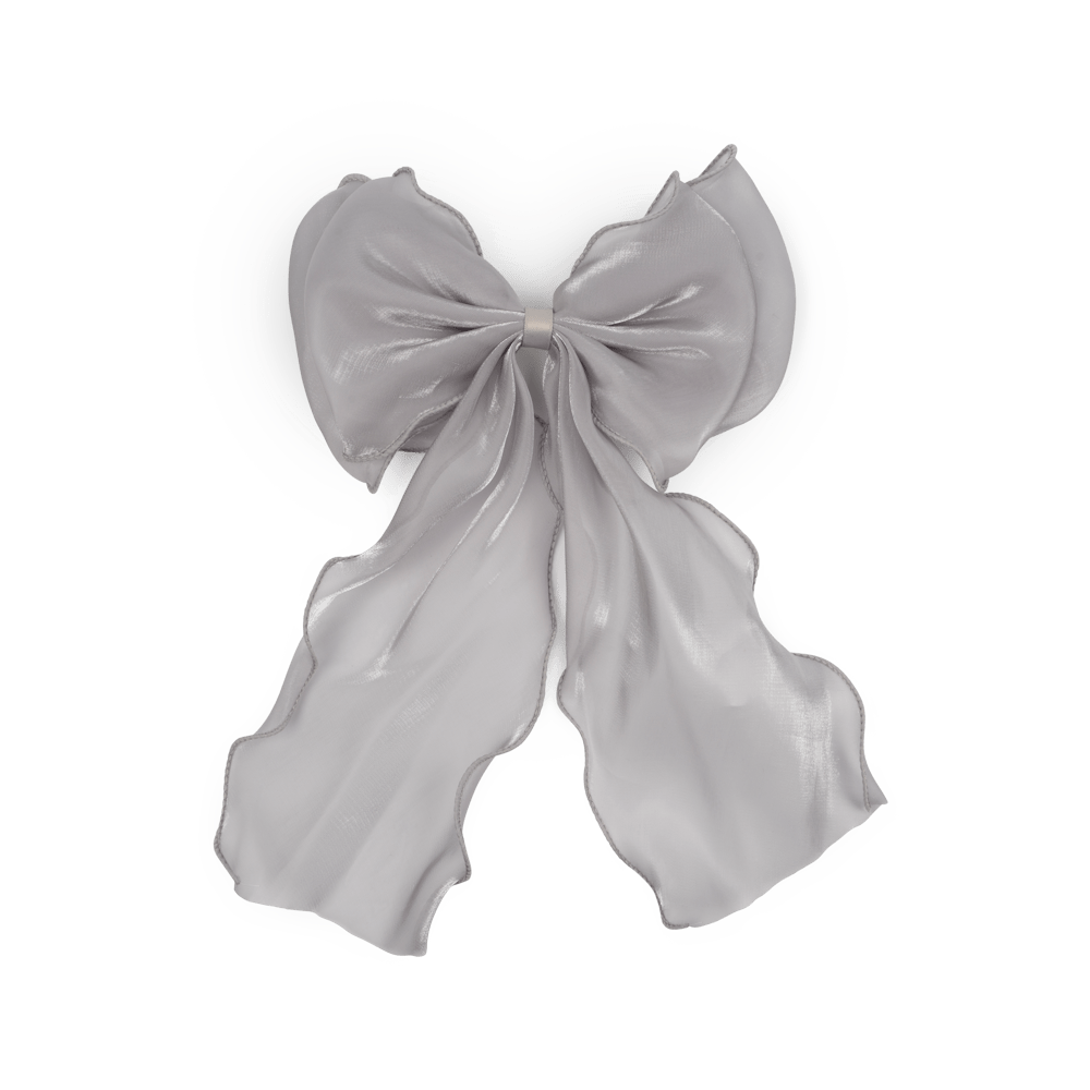 Sølvgrå hårsløjfe med langt fald og klemme – Holly Bow fra SUI AVA