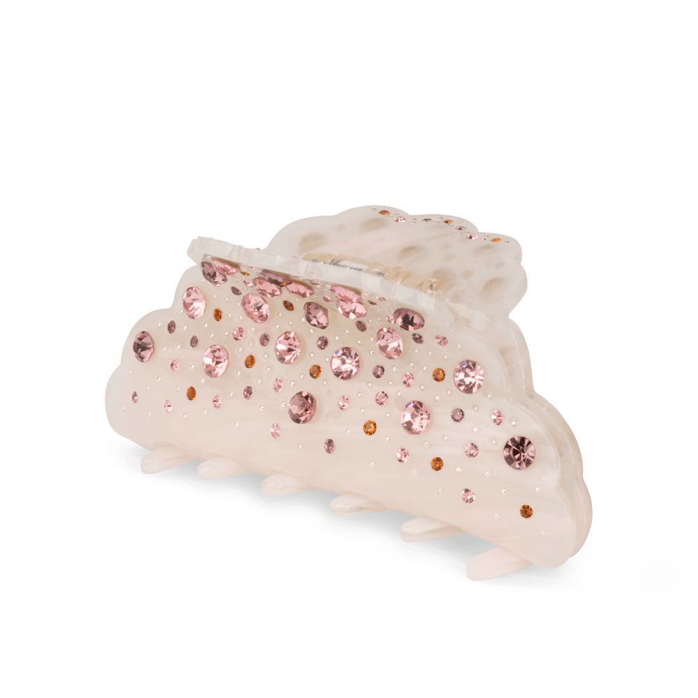 Kirsten Vintage Big – stor hårklemme i Pink Pearl med funklende rosa rhinsten, perfekt til at holde langt og kraftigt hår på plads og tilføje et elegant touch til frisuren.
