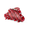 Lene Transparency Big – rød stribet hårklemme i transparent akryl med buet form.
