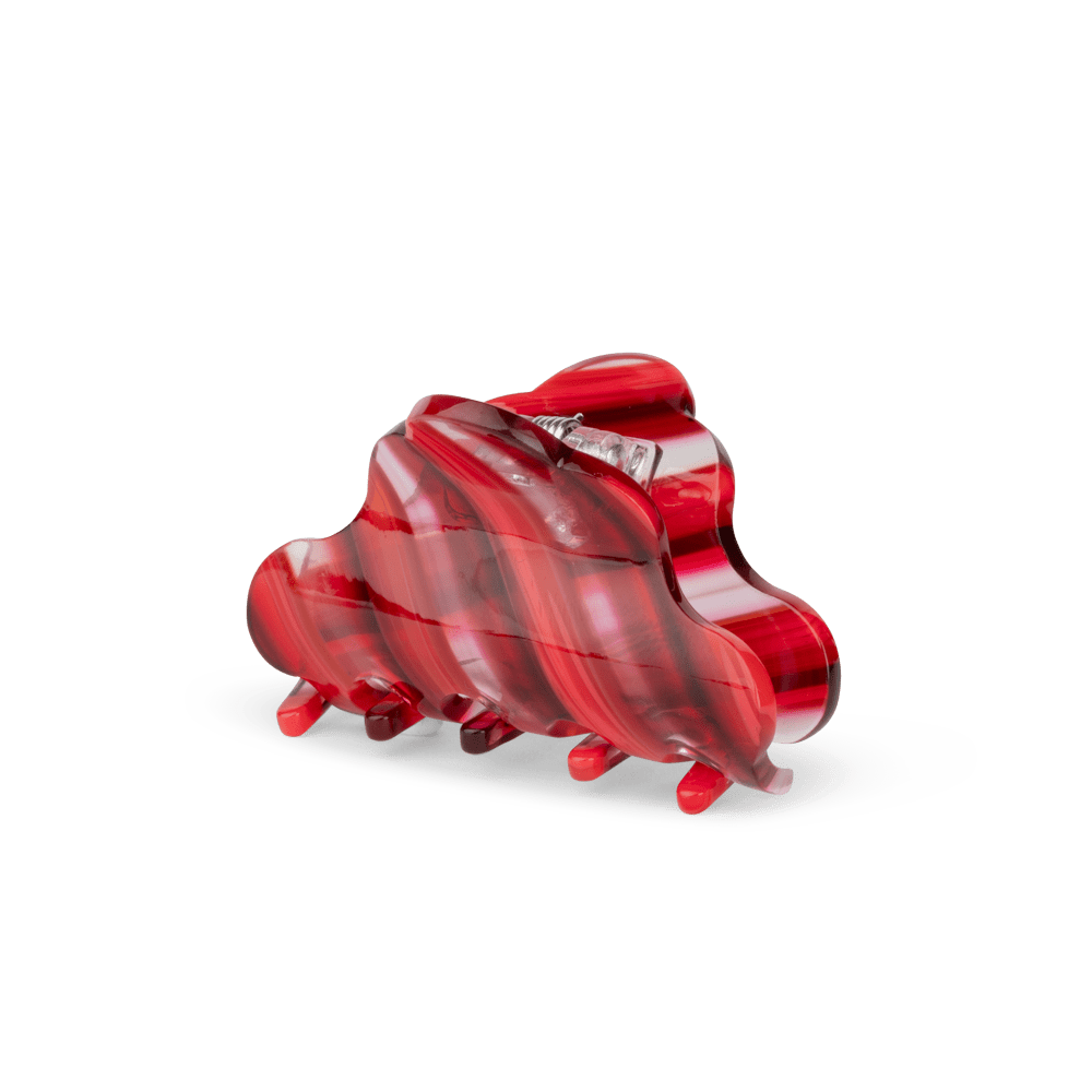 Lene Transparency Mini – Stribet hårklemme i rød og gennemsigtig acetat