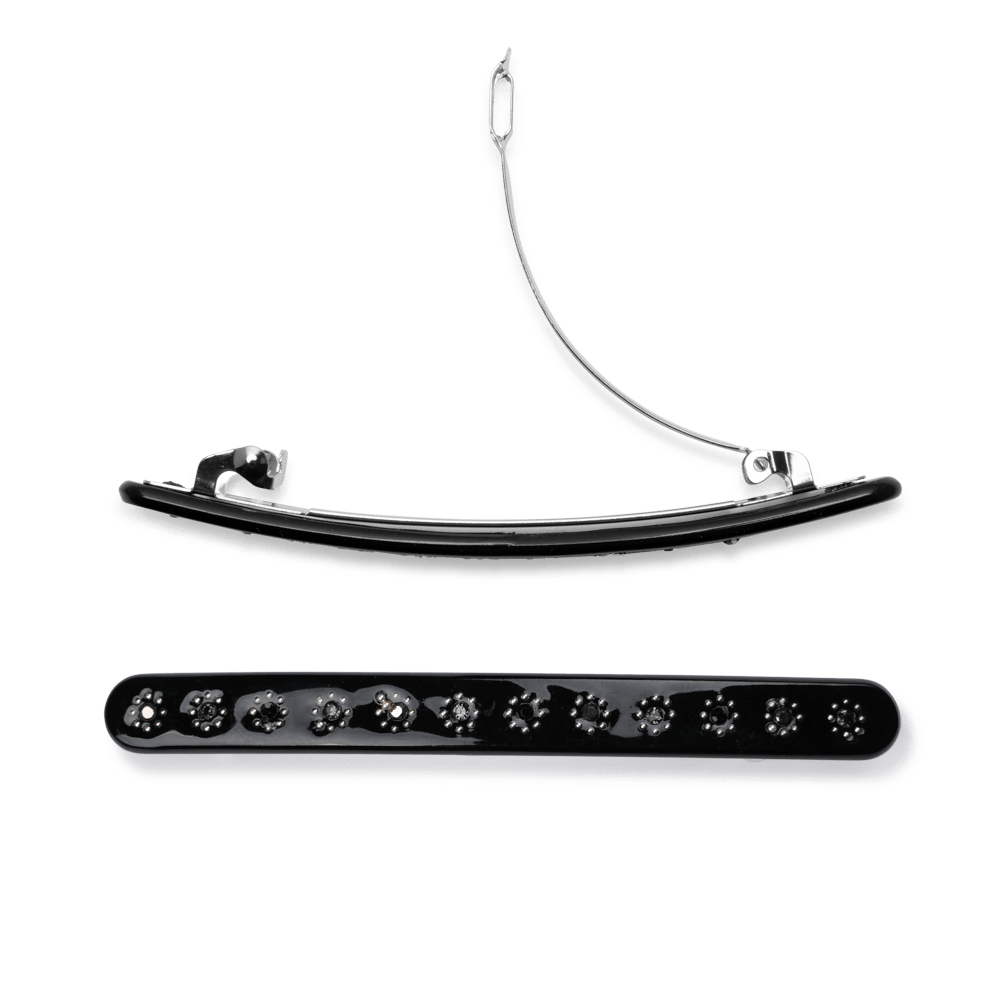 Sort Evergreen hårspænde med blomsterformede sten