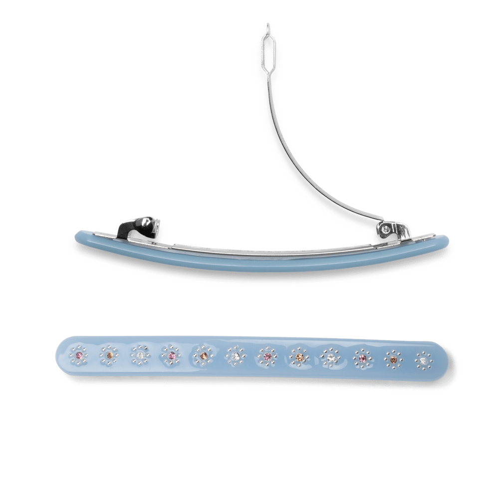 Lyseblåt Evergreen hårspænde med blomster og glitrende sten