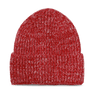 Hille Beanie i rød og hvid meleret strik med opsmøg – blød og varm hue i chunky stil