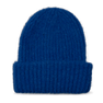 Blå strikhue med bred ribkant og foldet opsmøg