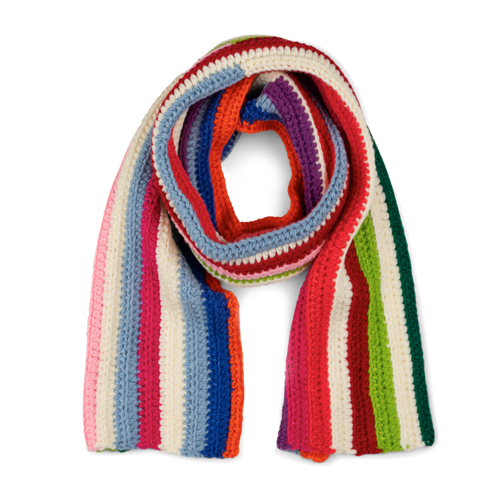 Walter Scarf med brede, strikkede farvestriber i multicolor – chunky og farverigt halstørklæde