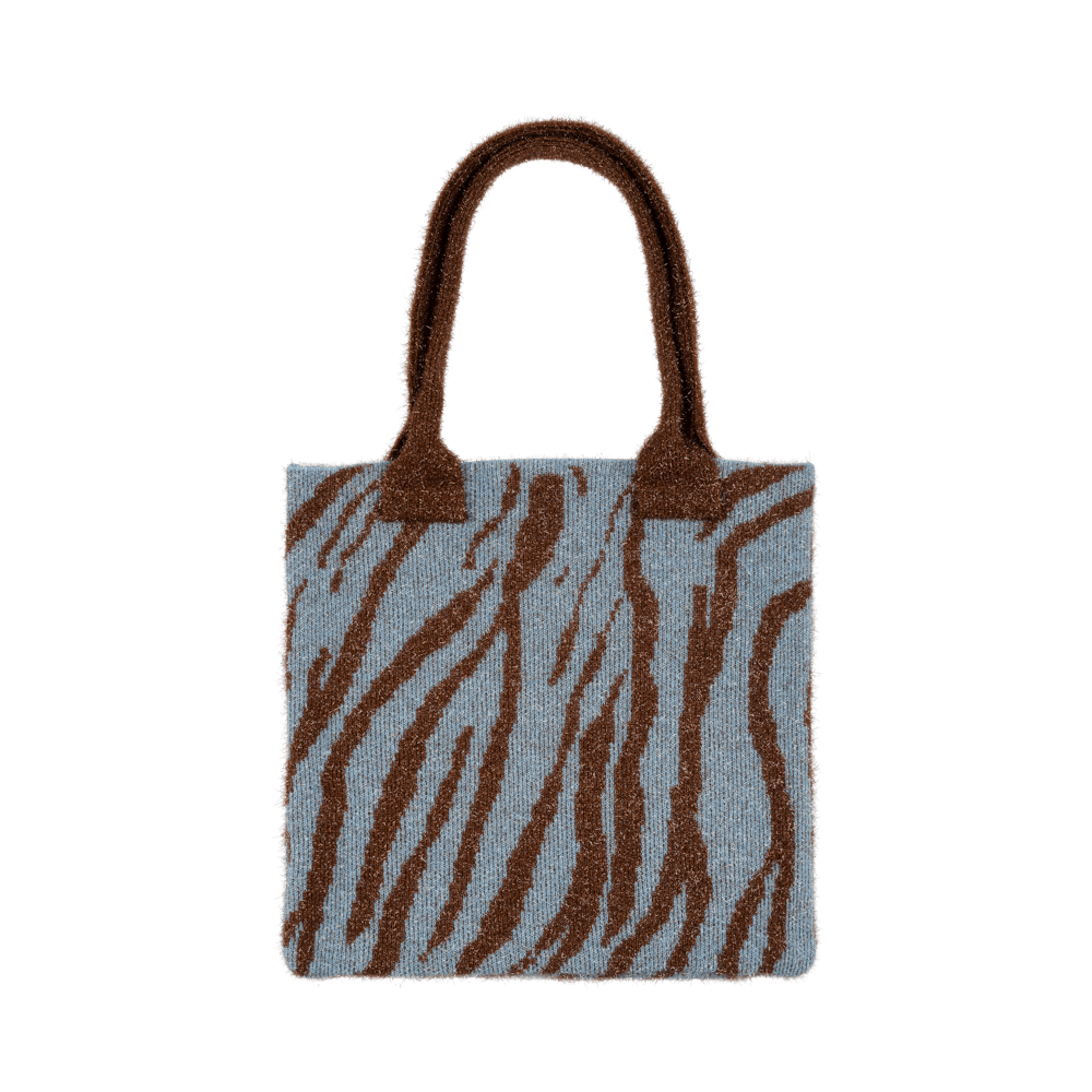 Zebra Glitter Bag i lyseblå/brun – Glitrende skuldertaske med zebra-mønster til daglig brug.