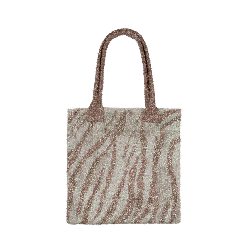 Zebra Glitter Bag i cream/taupe – Skinnende skuldertaske med zebra-mønster til daglig brug.