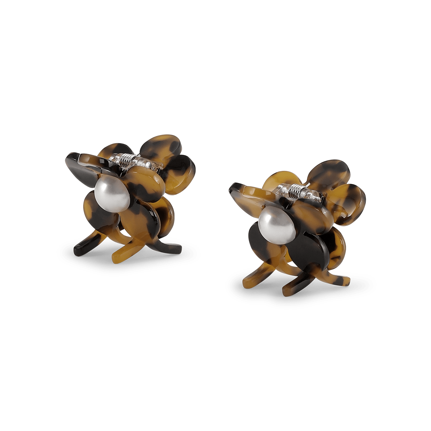 Eva Classic Flower Mini // 2 pcs i Brown Leo – Små hårspænder med et elegant blomsterdesign og leopardmønster. Perfekte til at holde små hårsektioner på plads eller som en dekorativ detalje i din frisure.