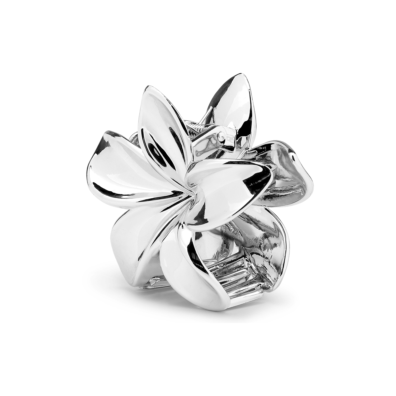 Stor hårklemme i sølv med plumeria-blomsterdesign – Plumeria Metallic Big fra SUI AVA