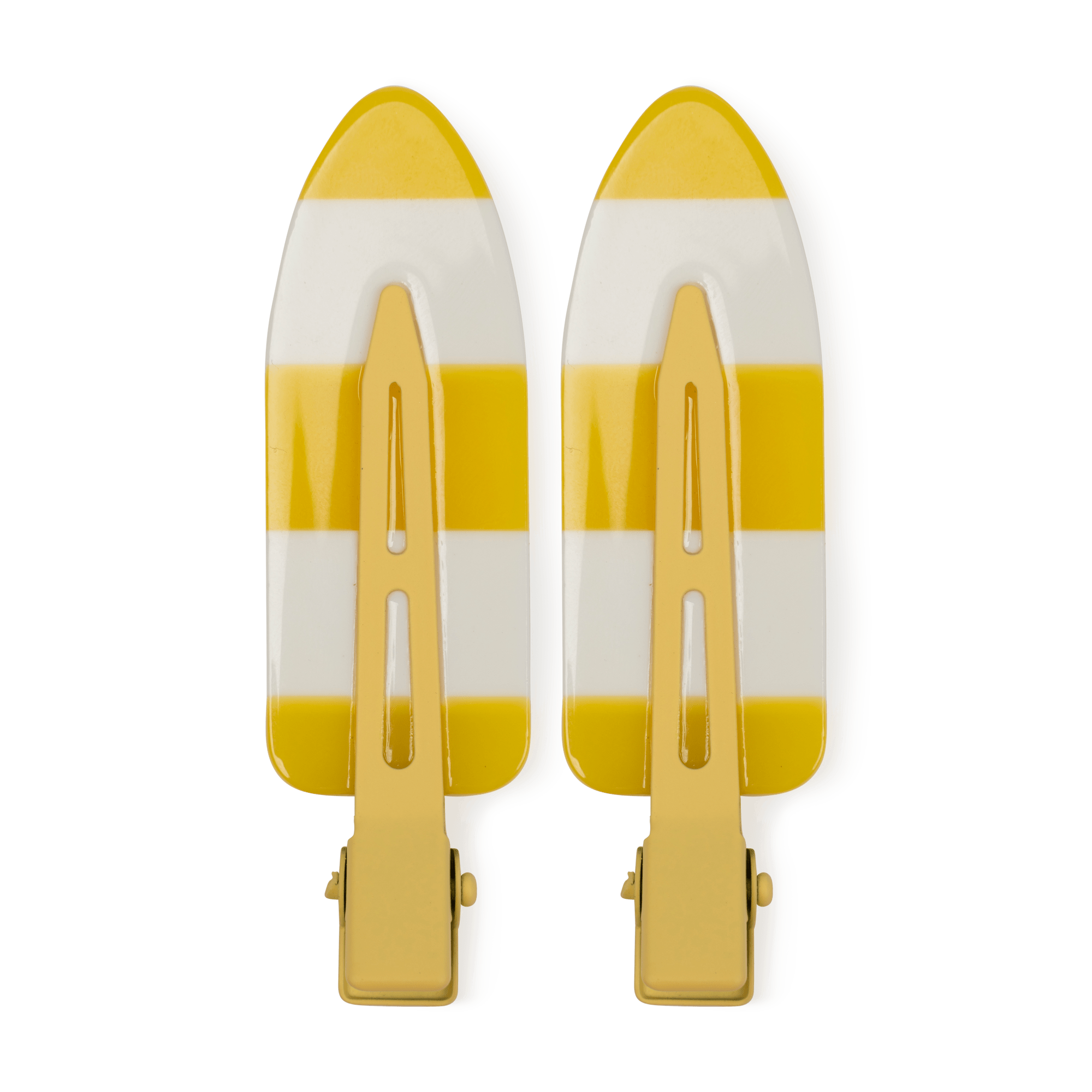 Striped Clips // 2 pcs fra SUI AVA – sæt med to hårclips i et trendy gult stribet design, ideelle til at tilføje et frisk og stilfuldt touch til dine frisurer.