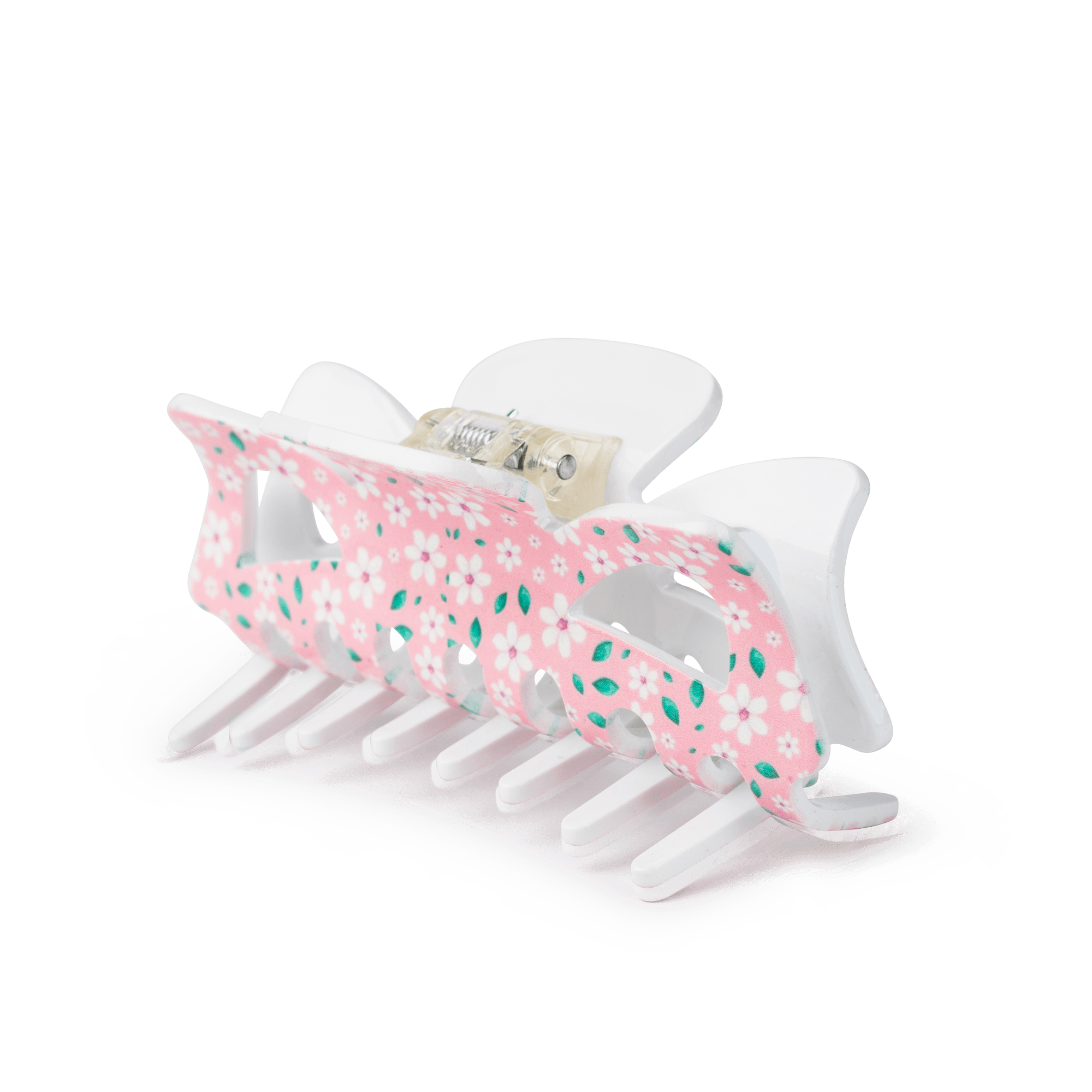 Bow Flower Big fra SUI AVA – stor hårklemme i pink med hvide blomster og elegant sløjfedesign, perfekt til at tilføje et feminint og stilfuldt touch til dine frisurer.