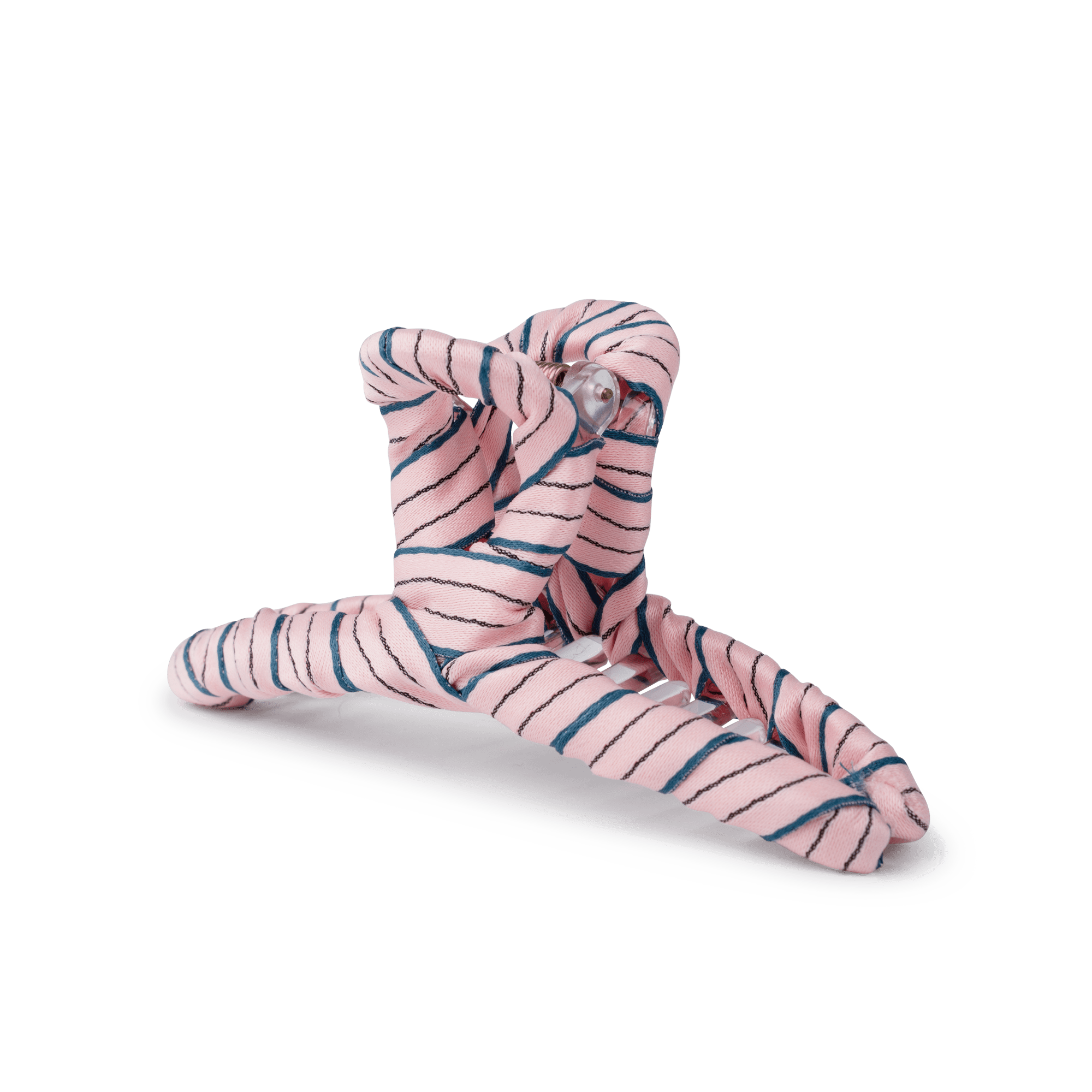 Ribbon Spring Big fra SUI AVA – stor hårklemme med pink bånd og blå striber i et elegant design, ideel til at tilføje et legende og stilfuldt touch til dine frisurer.