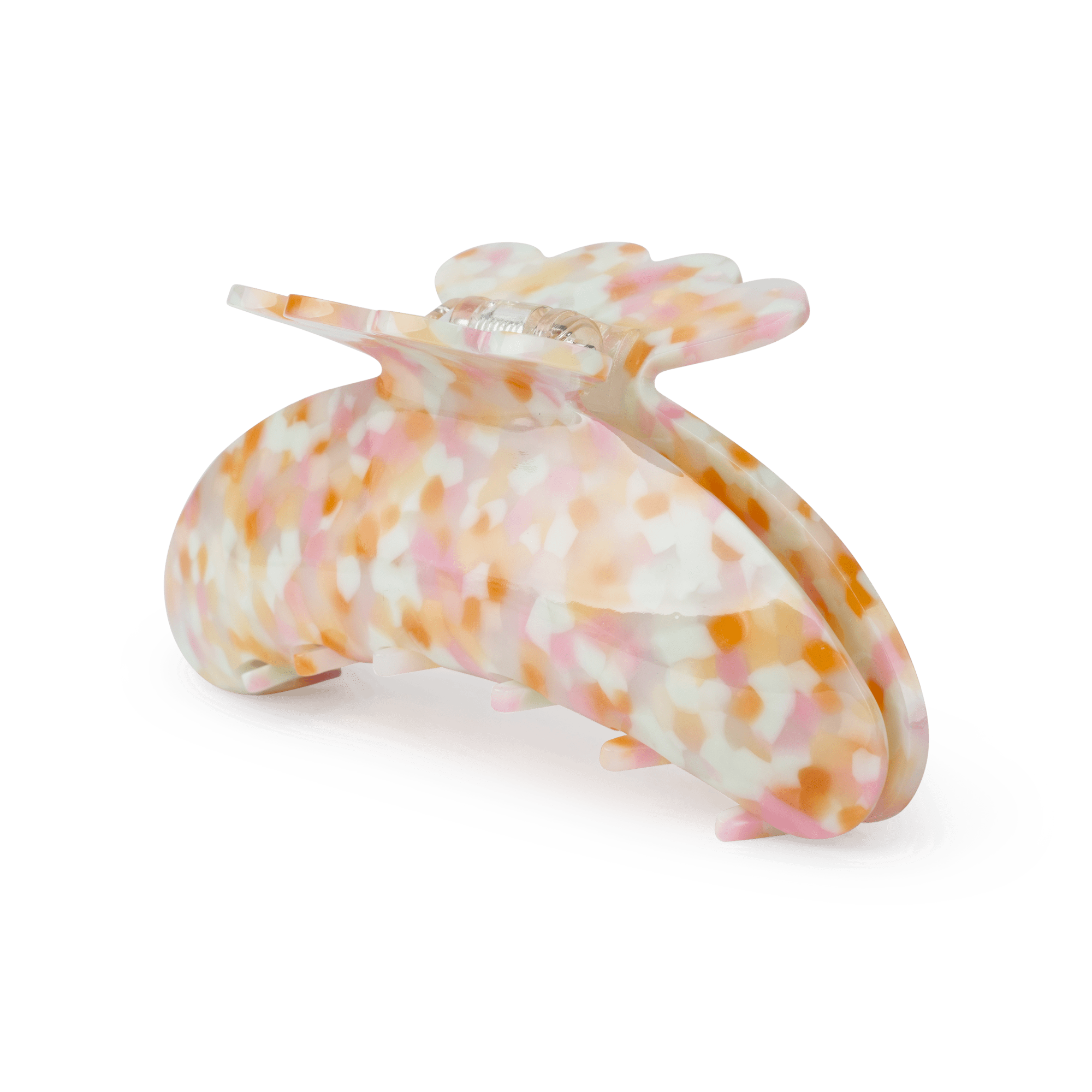 Helle Cheery Big fra SUI AVA – stor hårklemme i lyserøde, orange og hvide nuancer, perfekt til at tilføje et livligt og stilfuldt touch til dine frisurer.