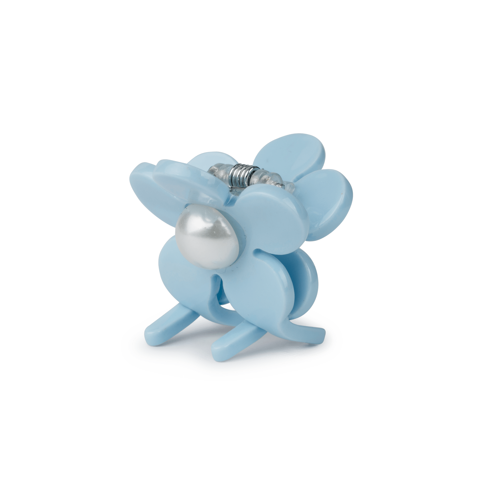 Eva Flower Pearly Mini fra SUI AVA – lille hårclip i en smuk lyseblå nuance med blomster- og perledetaljer, ideel til at tilføje et friskt og feminint touch til dine frisurer.