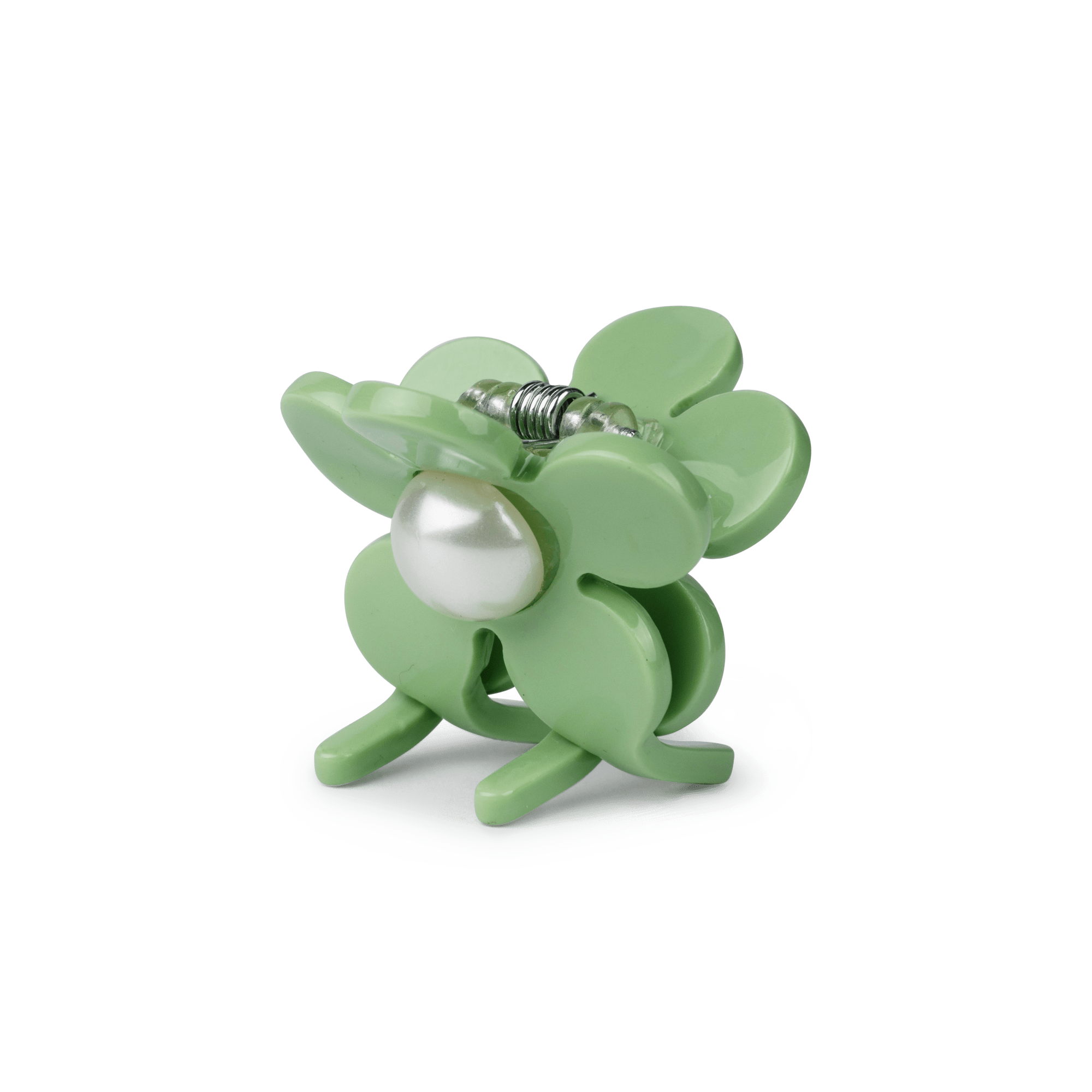 Eva Flower Pearly Mini fra SUI AVA – lille hårclip i en elegant grøn nuance med blomster- og perledetaljer, perfekt til at tilføje et naturligt og feminint touch til dine frisurer.