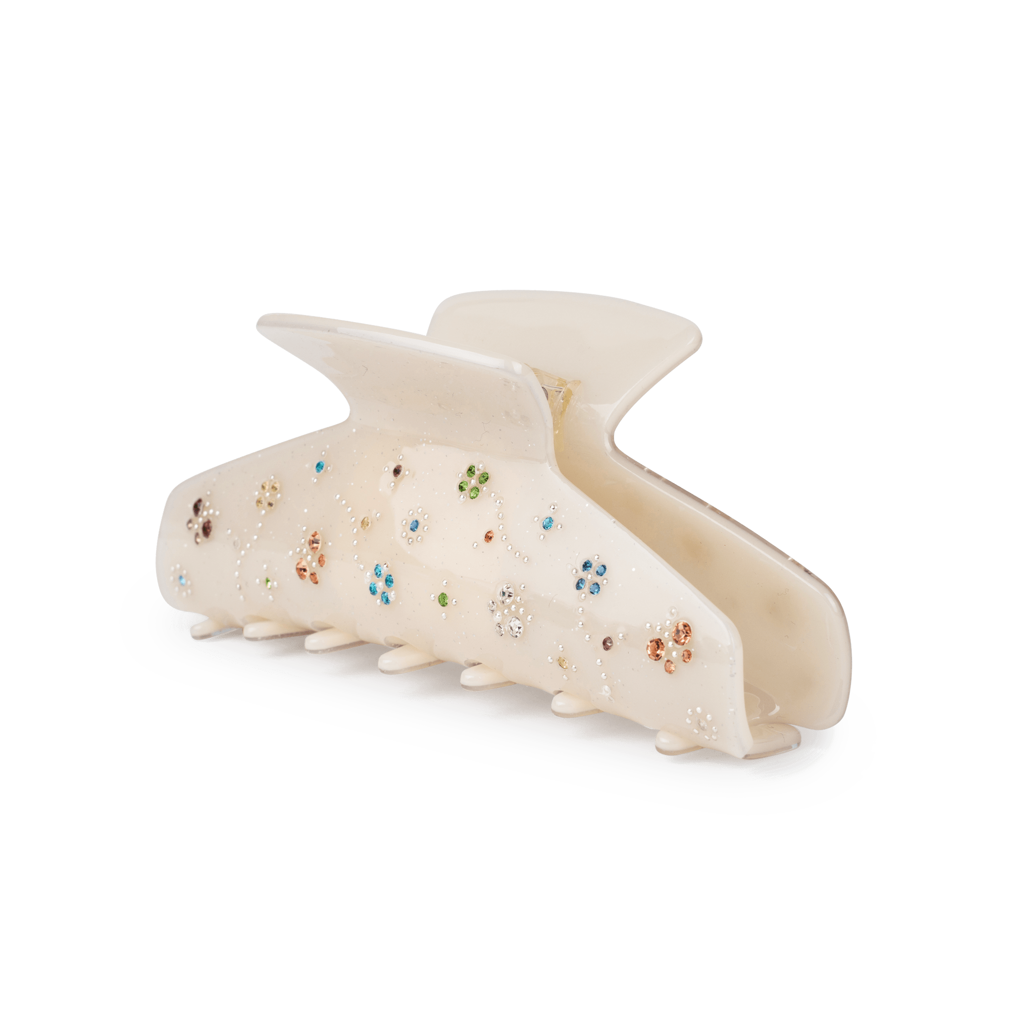 Spring Garden Biggest fra SUI AVA – ekstra stor hårklemme i en lys nuance med små farverige sten, ideel til at tilføje et feminint og sofistikeret touch til dine frisurer.