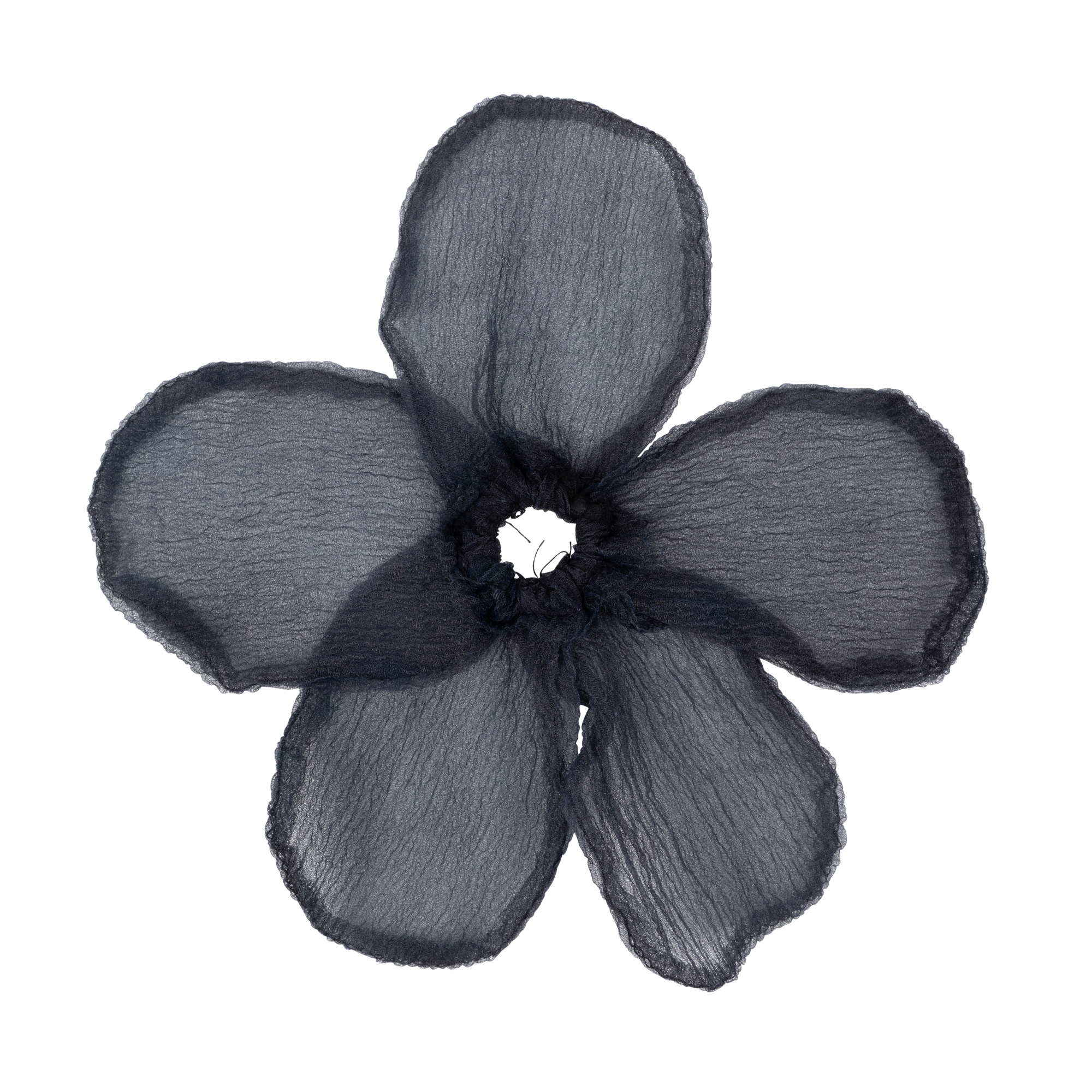 Buttercup Elastic Big i mørkeblå fra SUI AVA er en blomsterformet hårelastik, perfekt til tykt hår og tilføjer en elegant detalje til din frisure.