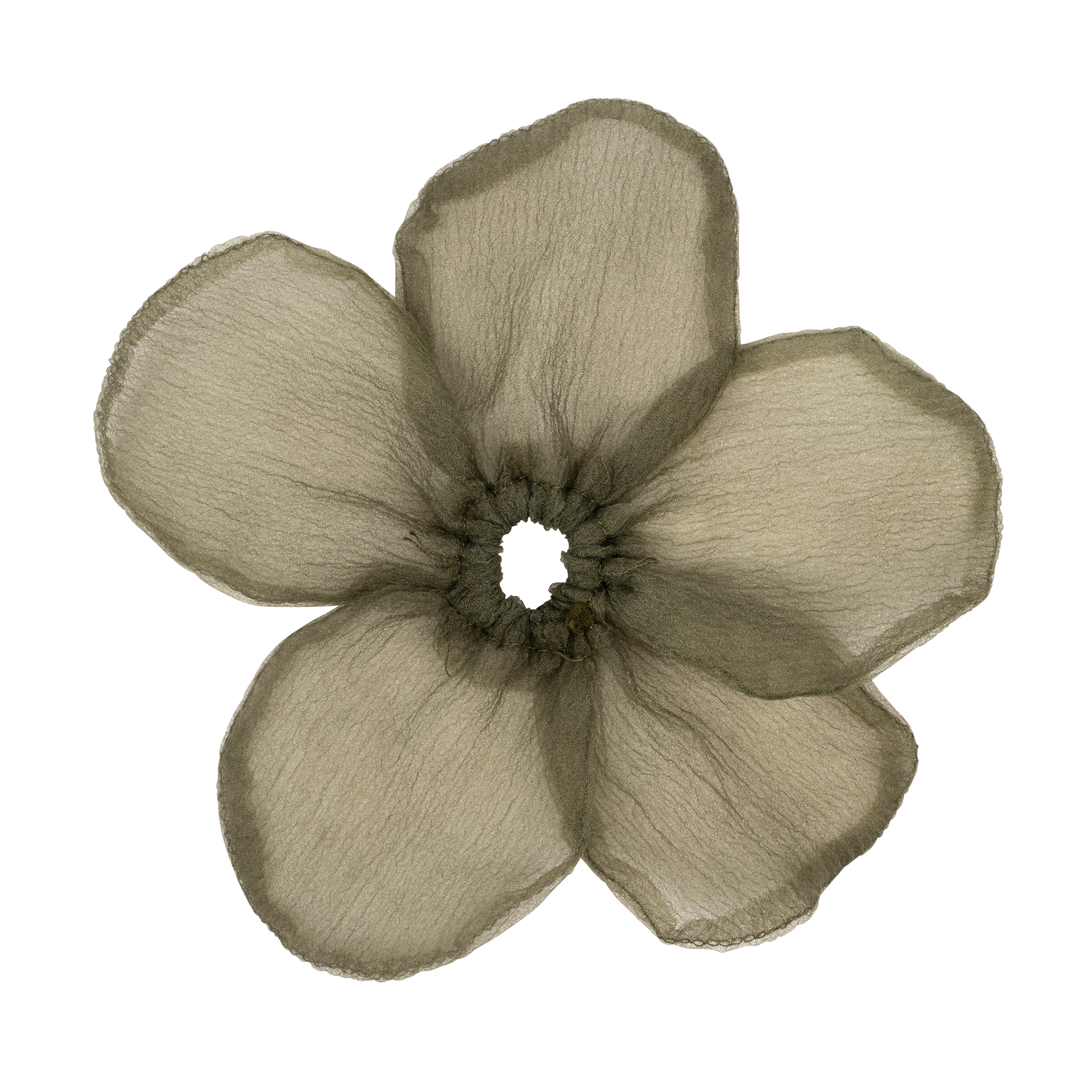 Buttercup Elastic Big i armygrøn fra SUI AVA er en blomsterformet hårelastik, perfekt til tykt hår og tilføjer en rå og trendy detalje til din frisure.