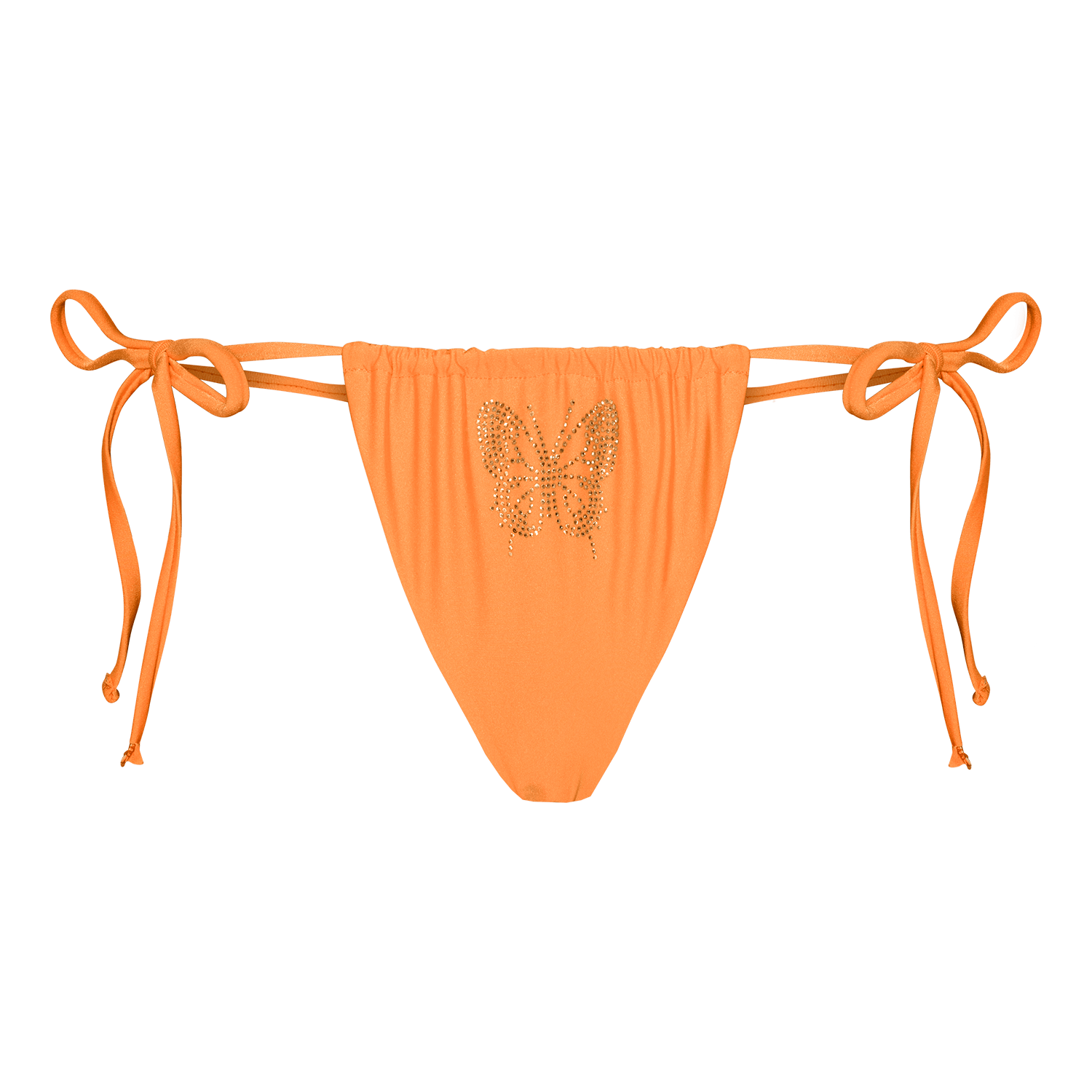 Butterfly Bikini Tanga – orange bikinitrusser med rhinestone sommerfugl og justerbare bindebånd fra SUI AVA SWIM.
