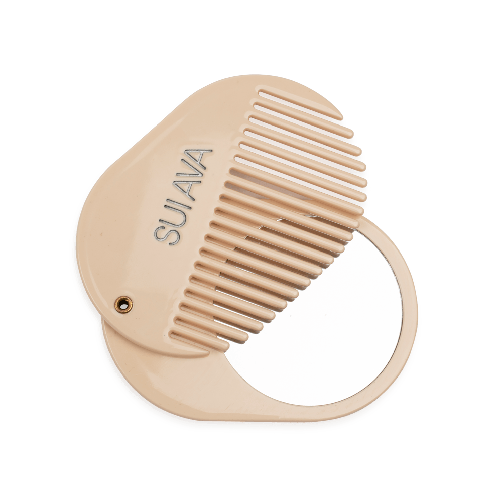 SUI AVA Mirror/Comb – elegant kam med integreret spejl, ideel til nem styling og touch-ups, perfekt til både hverdag og rejser.