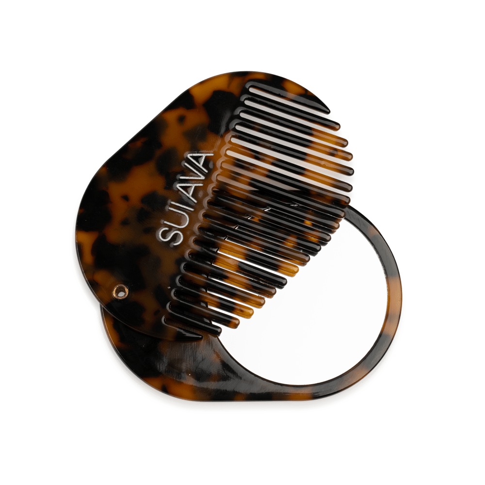 SUI AVA Mirror/Comb – praktisk og stilfuld kam med spejl, perfekt til hurtig styling og touch-ups på farten.
