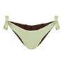 Waverly Bikini Briefs – vendbare bikinitrusser i mint og brun med justerbare bindebånd og fleksibel pasform fra SUI AVA SWIM.