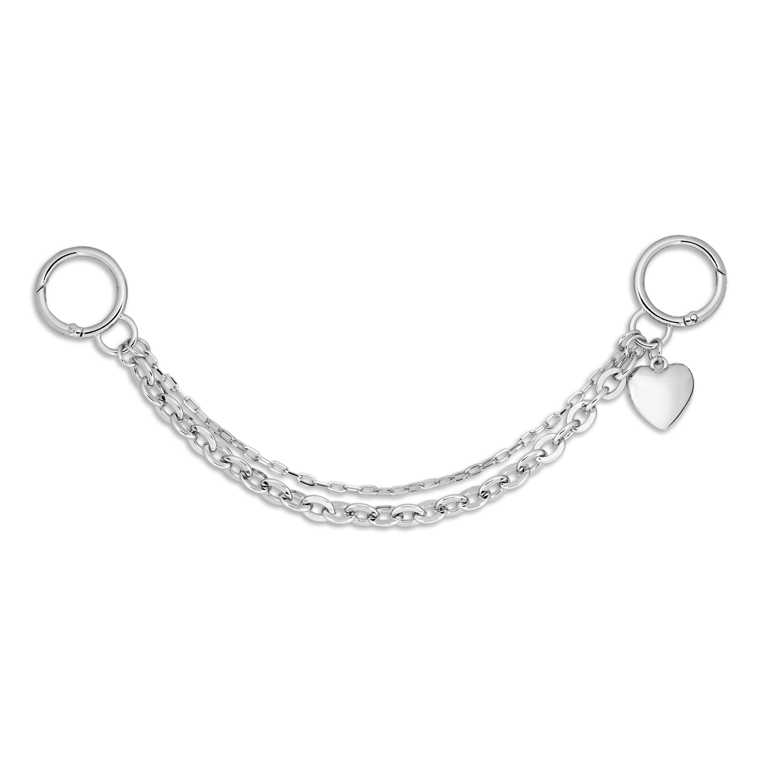 Chain w. Plain Heart Bag Charm – taskecharme i sølv med dobbelt kæde og minimalistisk hjertevedhæng.
