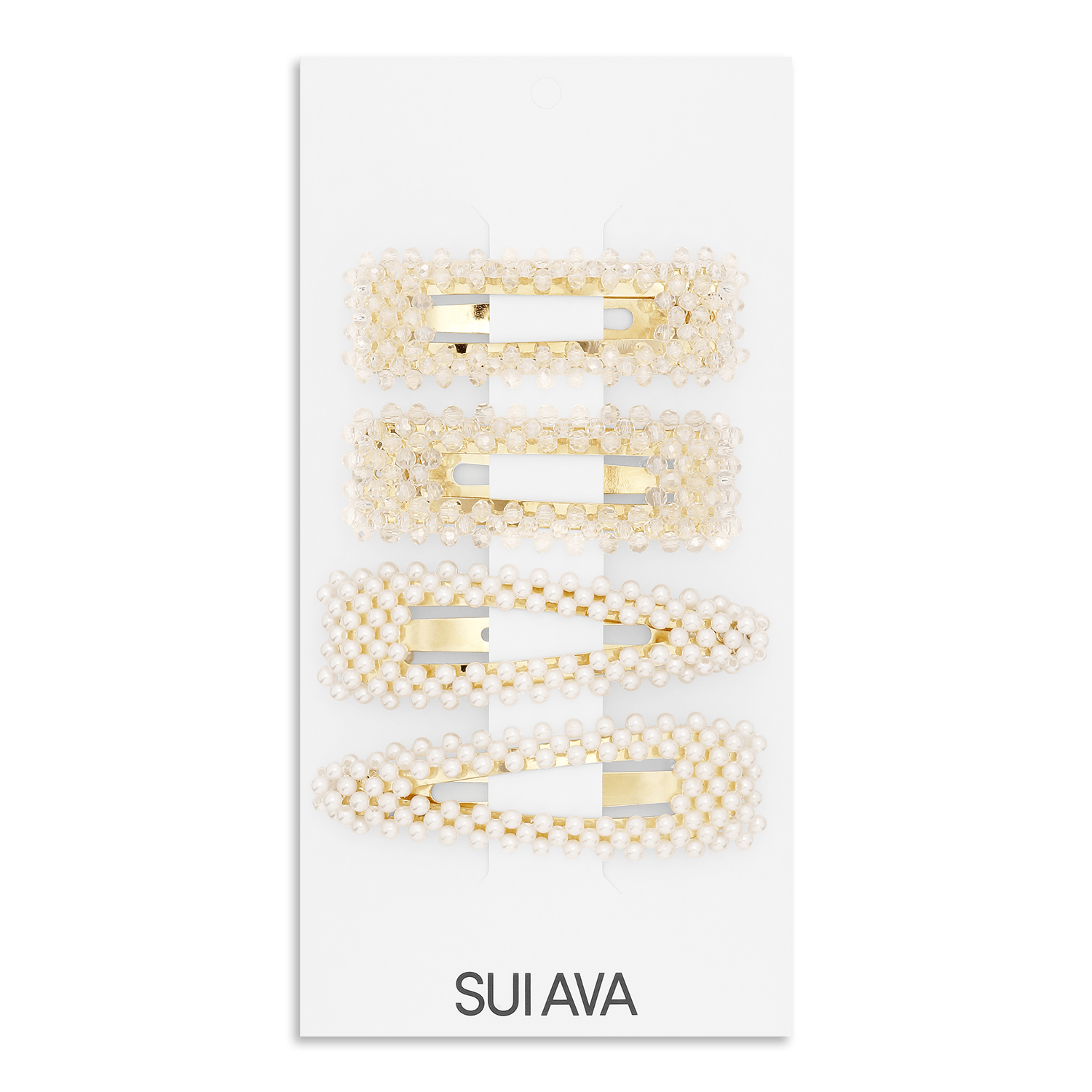 Pearly Hair Clips – 4 guldfarvede hårspænder med perler og krystaller fra SUI AVA