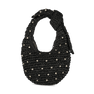 Casual Crystal Bag – sort flettet taske med rhinsten og knudehank.