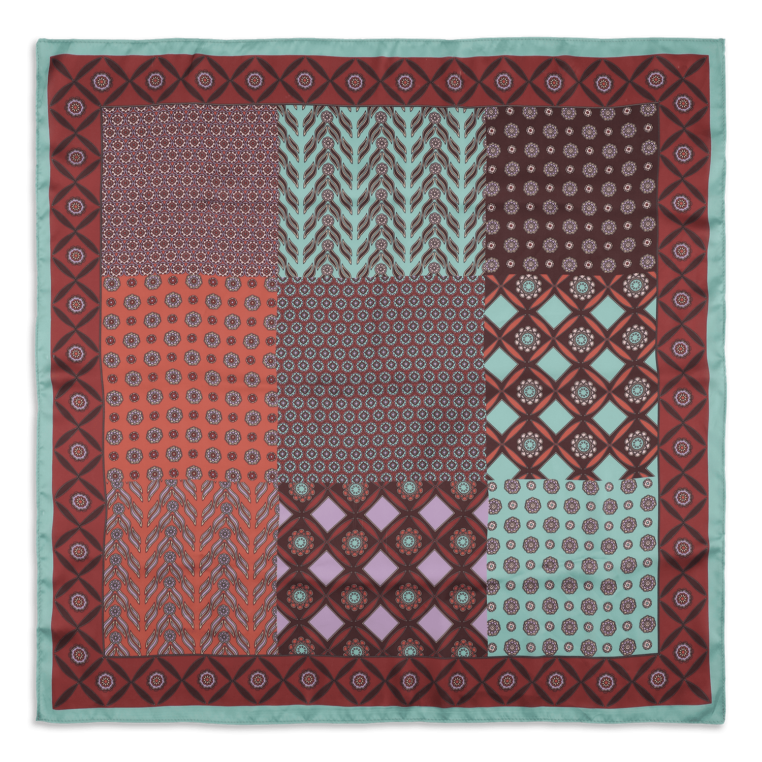 Angela Multi Scarf i turquoise – mønstret tørklæde med farverige detaljer fra SUI AVA.