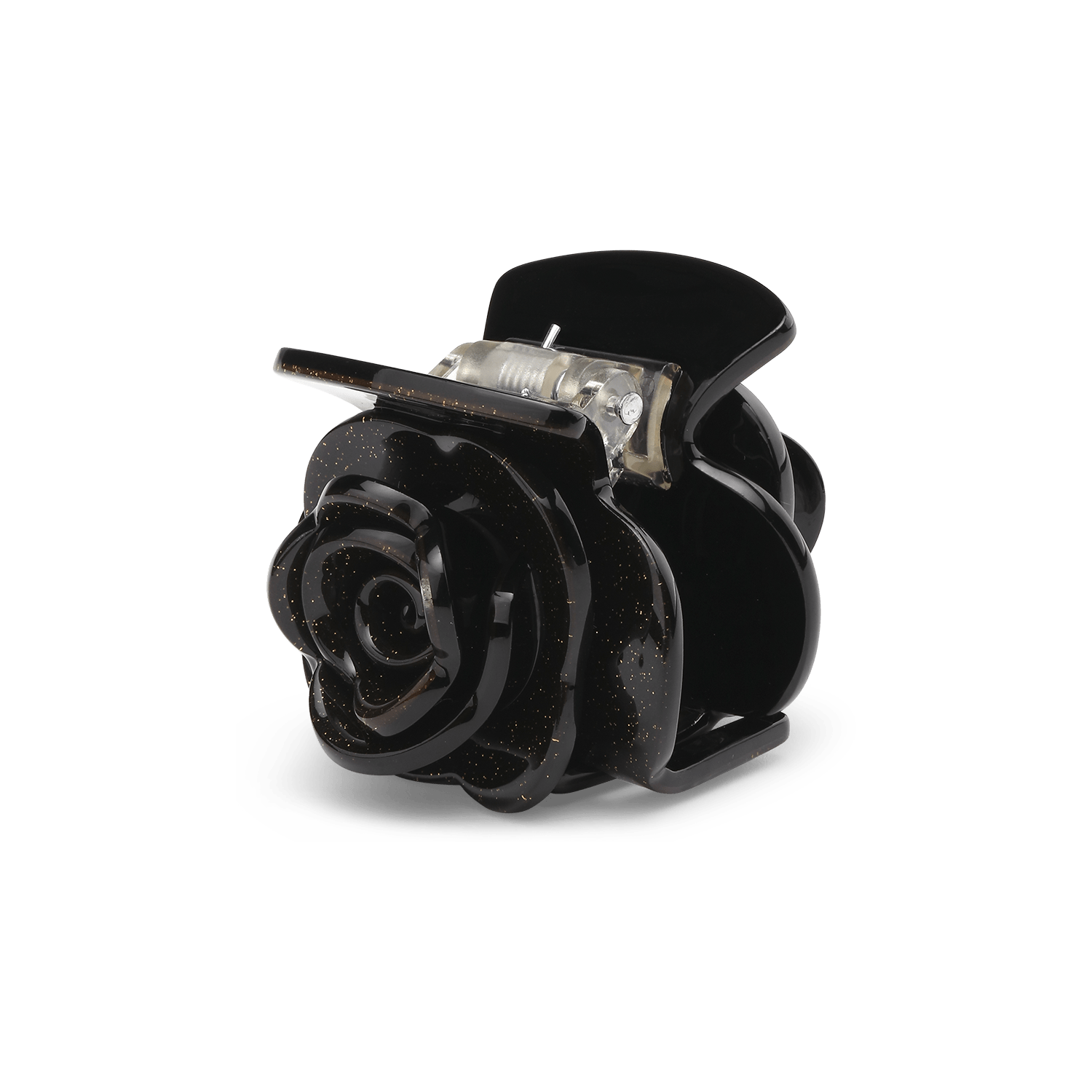 Rosie Florentina Mini – mørkebrun hårklemme med glitter og et elegant rosedesign fra SUI AVA.