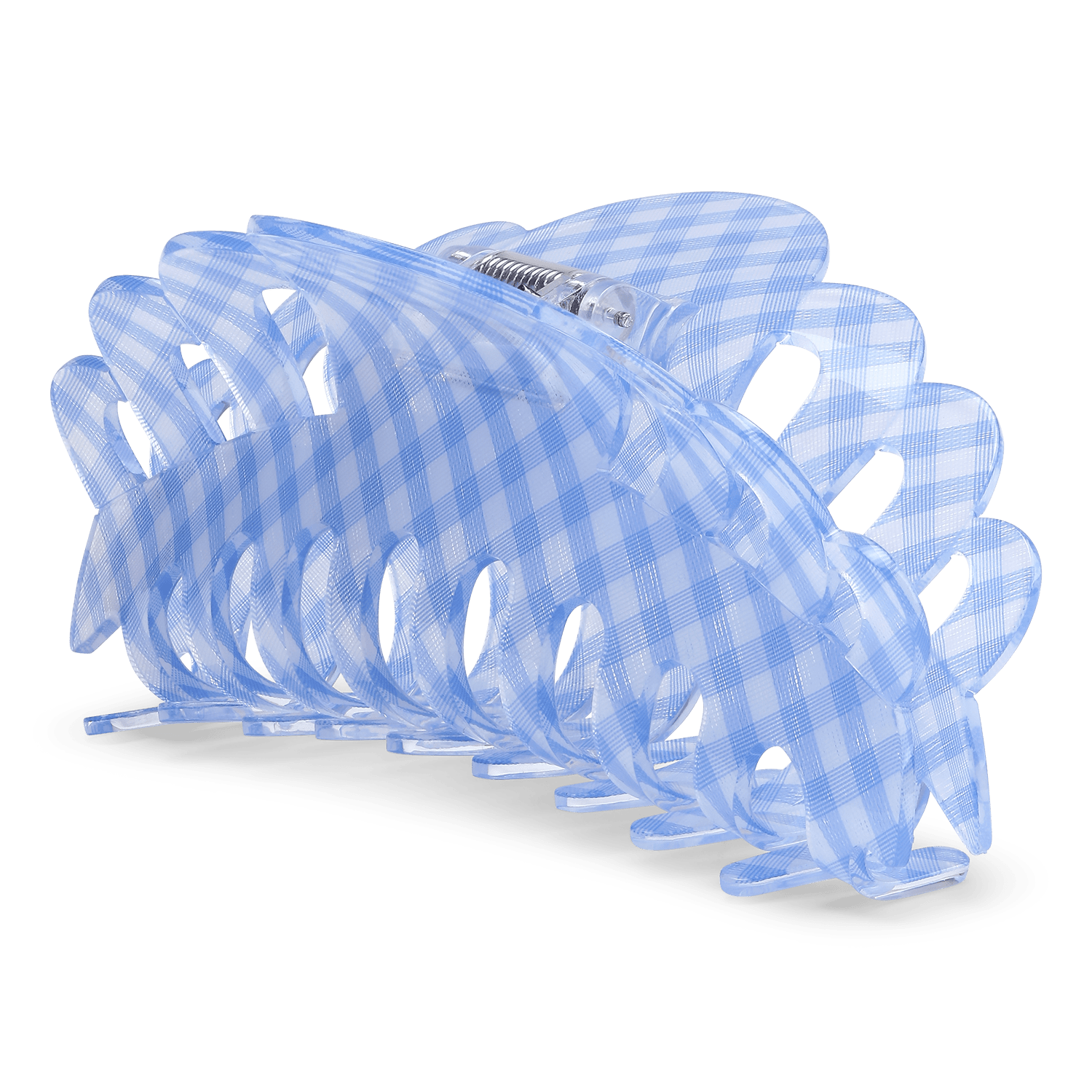 Emma Checkered Giga – lyseblå ternet hårklemme med stærkt greb fra SUI AVA.