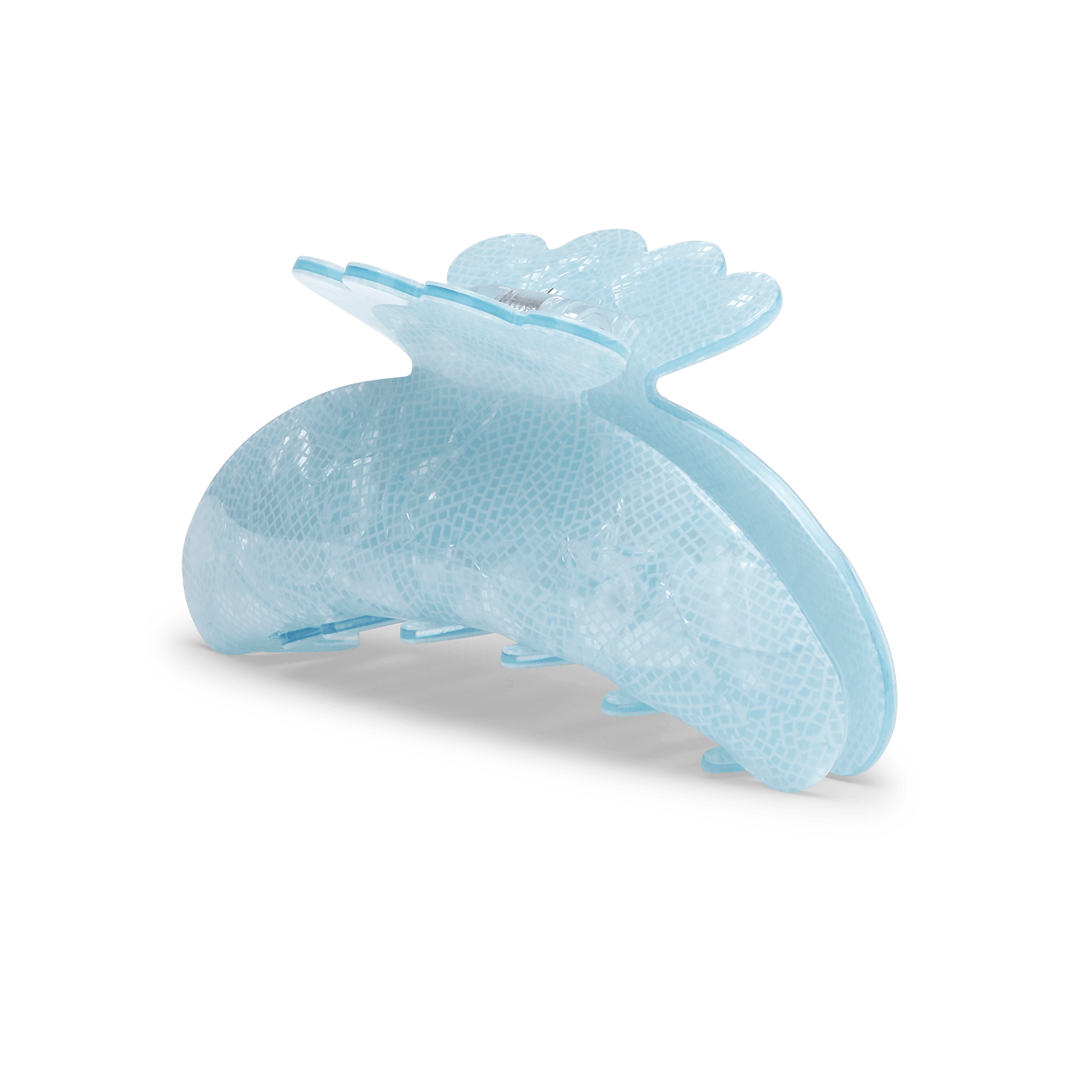 Helle Serpente Big – lyseblå hårklemme med marmoreret mønster og stærkt greb fra SUI AVA.