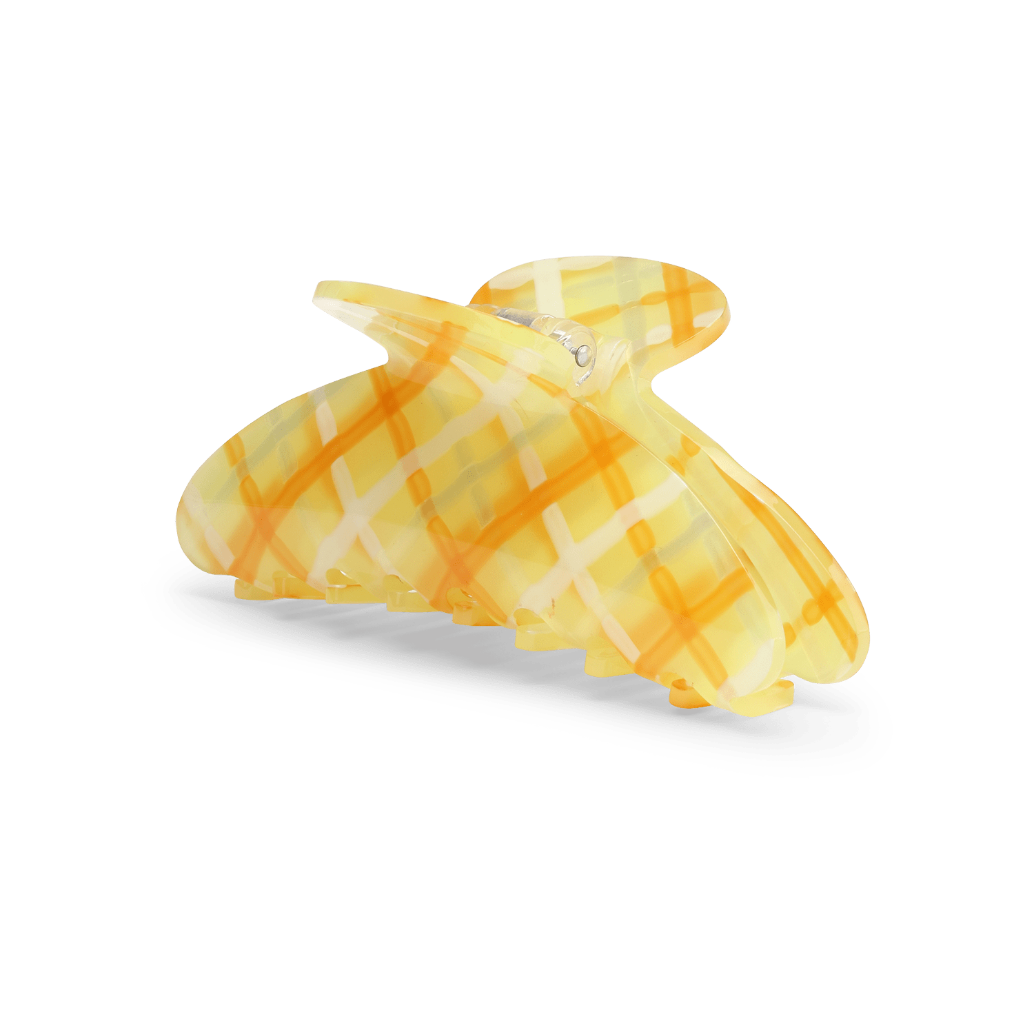 Ida Raggi Solari Big – gul hårklemme med et smukt ternet mønster.