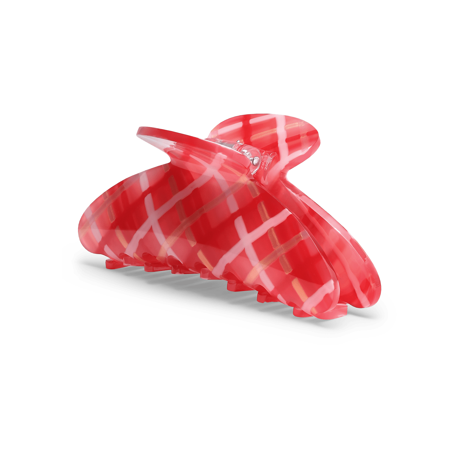 Ida Raggi Solari Big – Rød hårklemme med ternet mønster og stærkt greb.