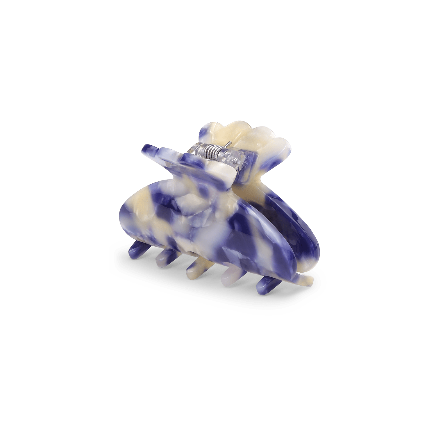 Helle Valeria Mini – lille hårklemme i blå/off-white med elegant design.