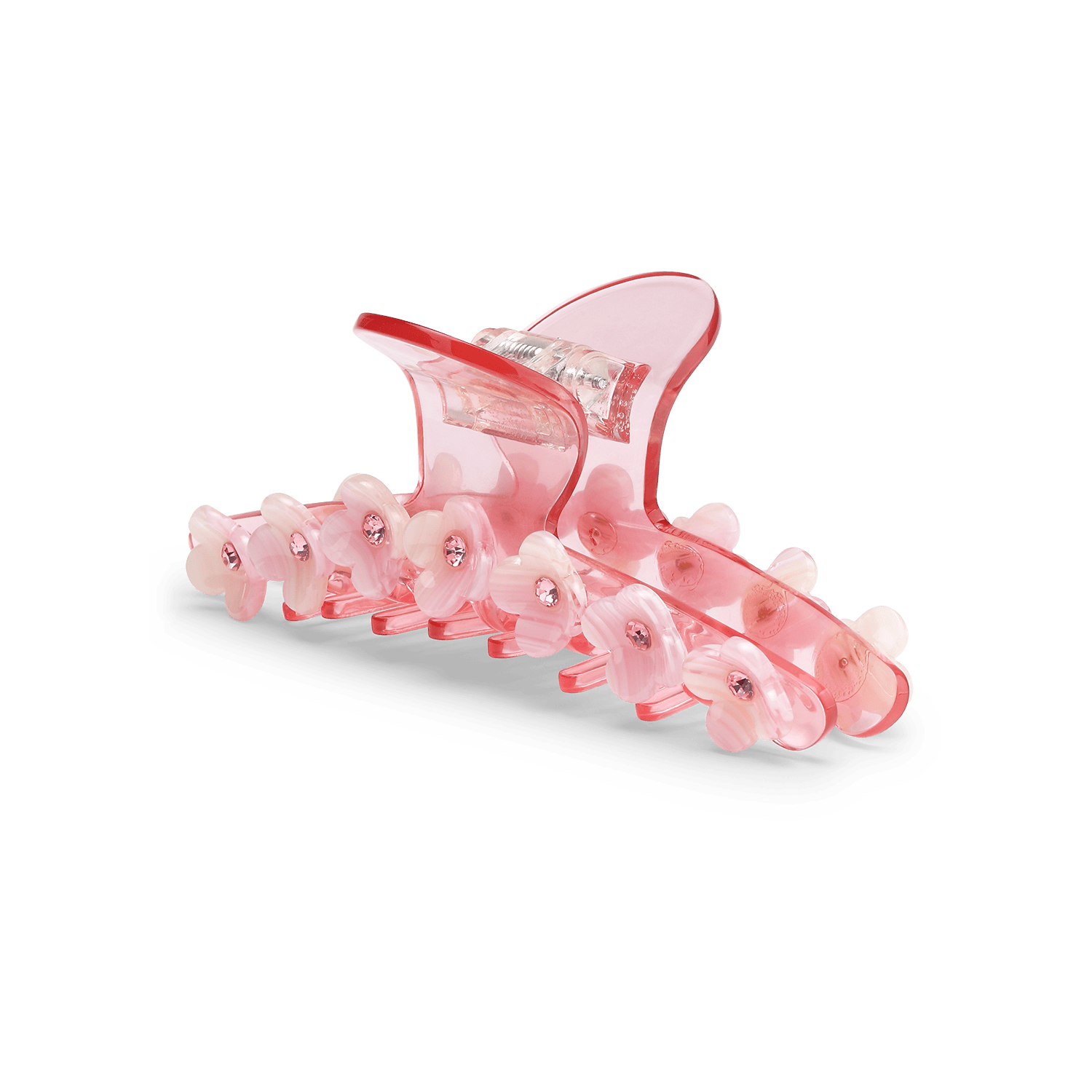 Bright Flower Viola Clip – rosa hårklemme med blomsterdekoration og rhinsten