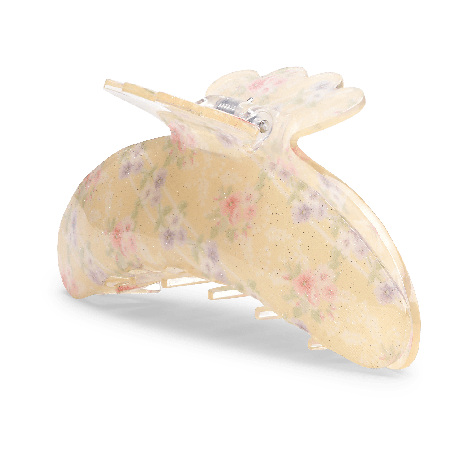 Helle Antique Biggest – stor hårklemme i vintage gul med blomsterprint.